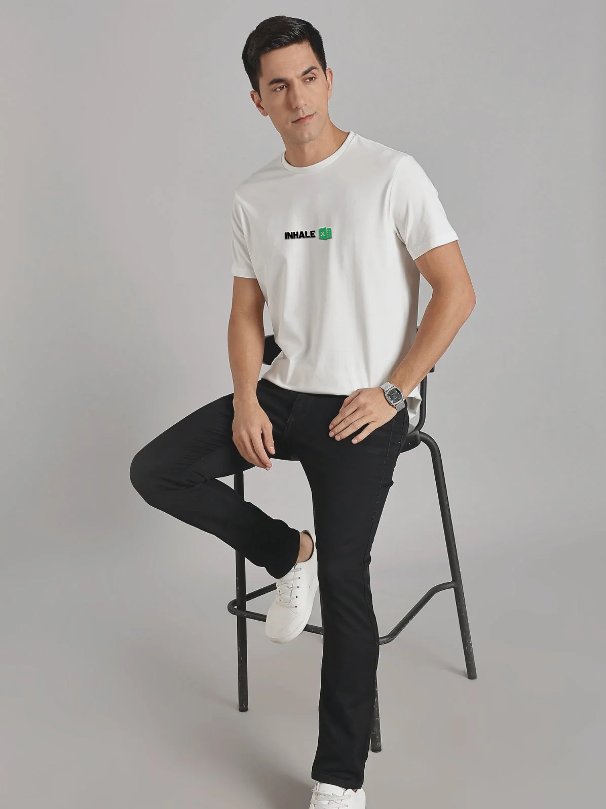 Solid Men's Soft Premium 100% Cotton Crew T-Shirt Inhale Whiteboard White