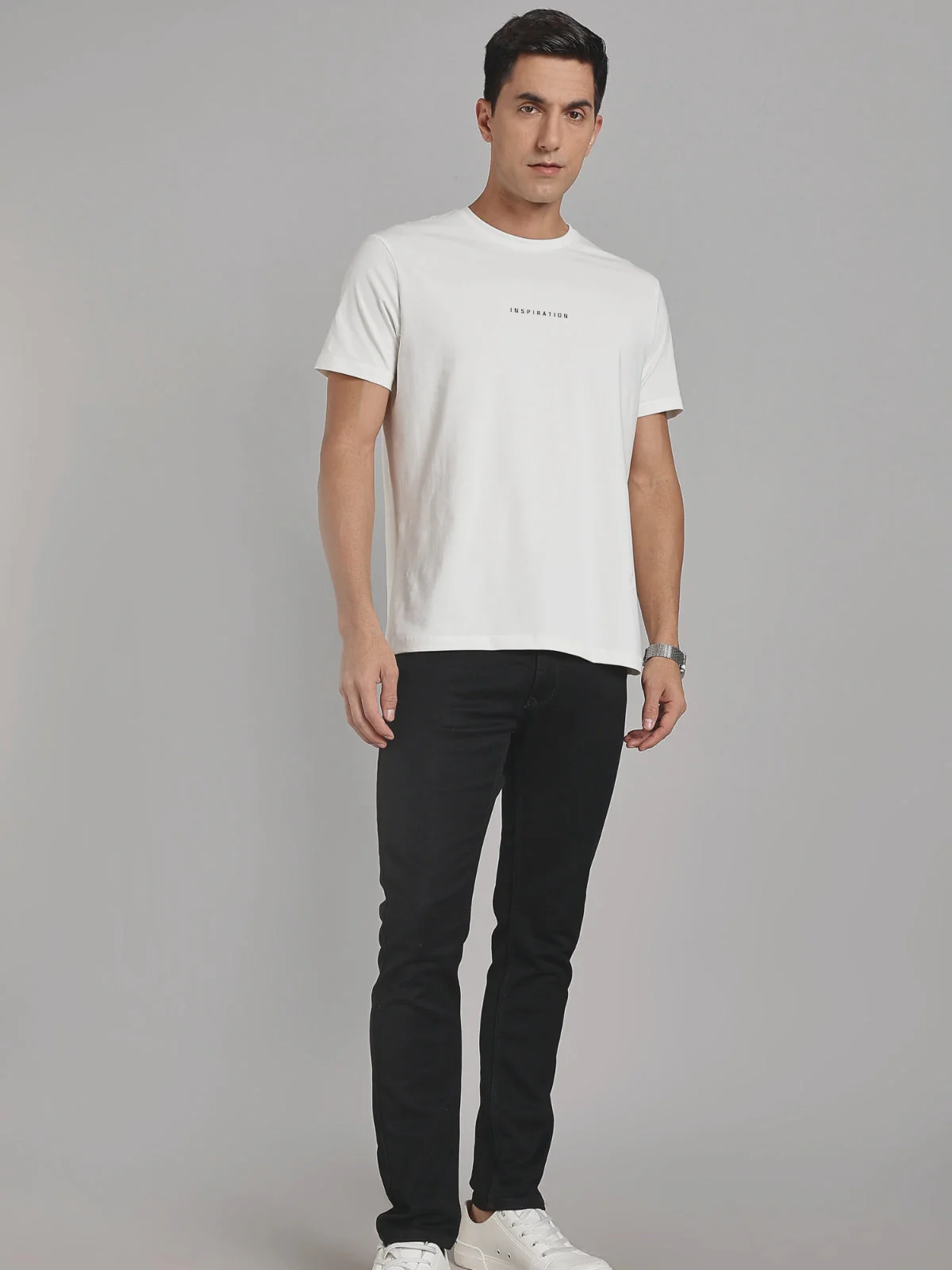 Solid Men's Premium Muscle Fit Cotton Crew T-Shirt Inspiration Chalk White