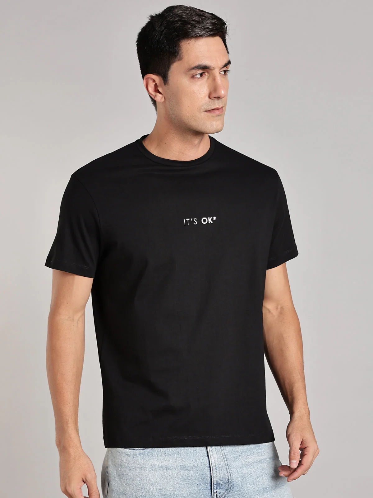 Solid Men's Premium Muscle Fit Cotton Crew T-shirt It's Ok Brave Black