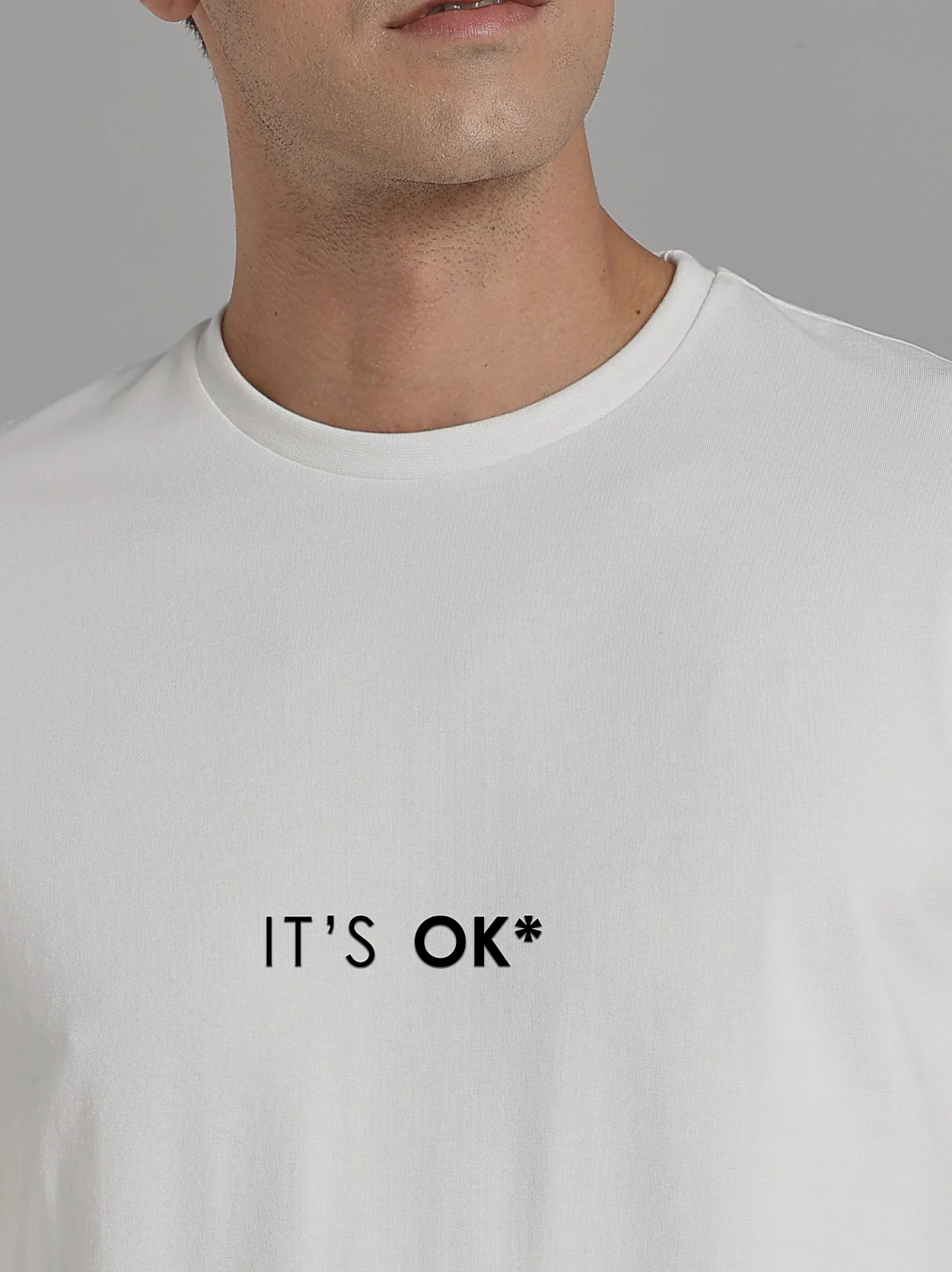 Solid Men's Premium Muscle Fit Cotton Crew T-shirt It's Ok Chalk White