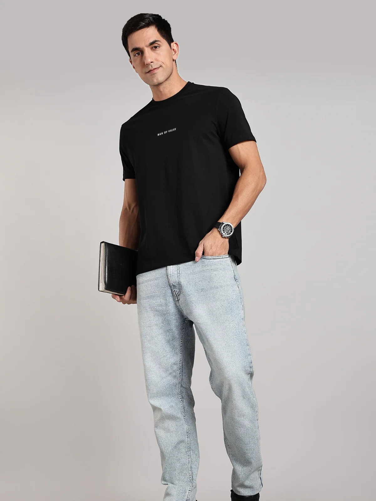 Solid Men's Premium Muscle Fit Cotton Crew T-shirt Man Of Value Brave Black