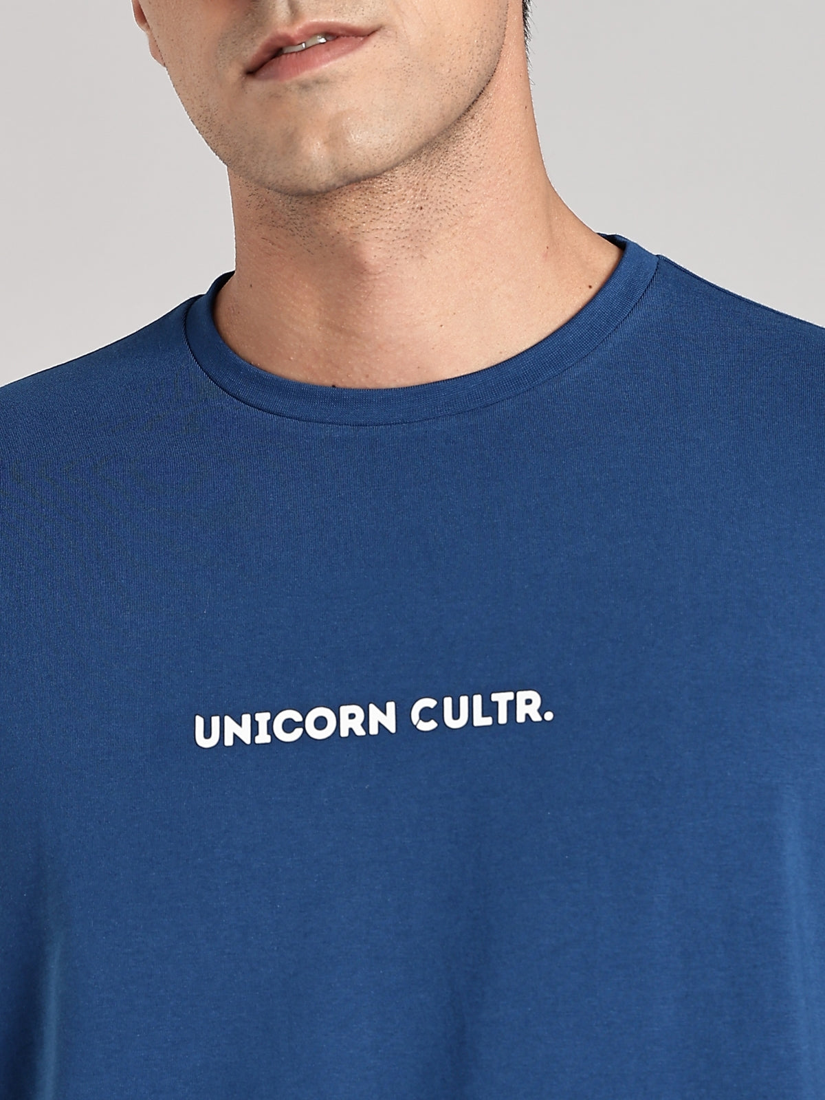 White UC Signature Men's Premium Muscle Fit Cotton Crew T-shirt Airforce Blue