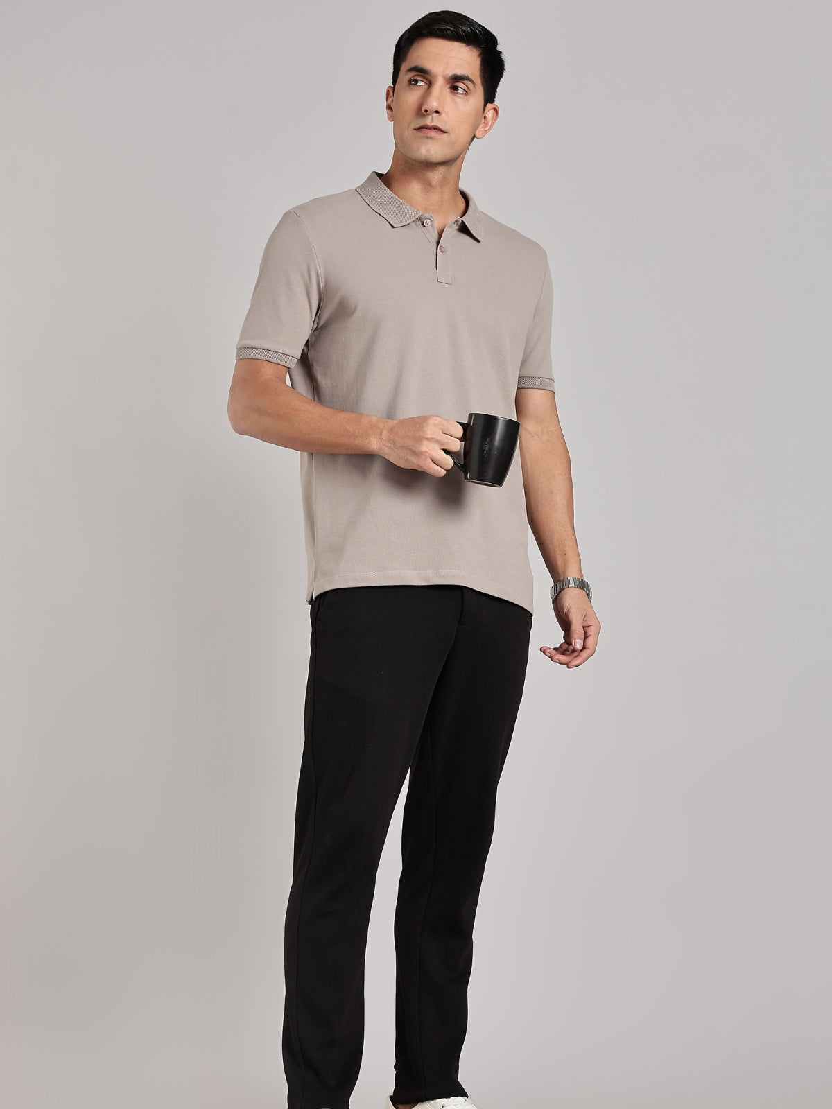 Solid Men's Premium Muscle Fit Cotton Polo T-shirt Atomic Aluminium
