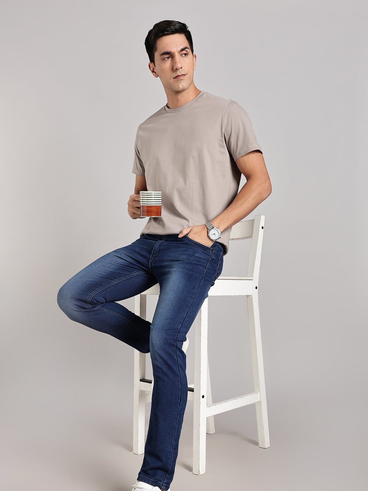 Solid Men's Premium Muscle Fit Cotton Crew T-shirt Elevate Yourself Atomic Aluminium