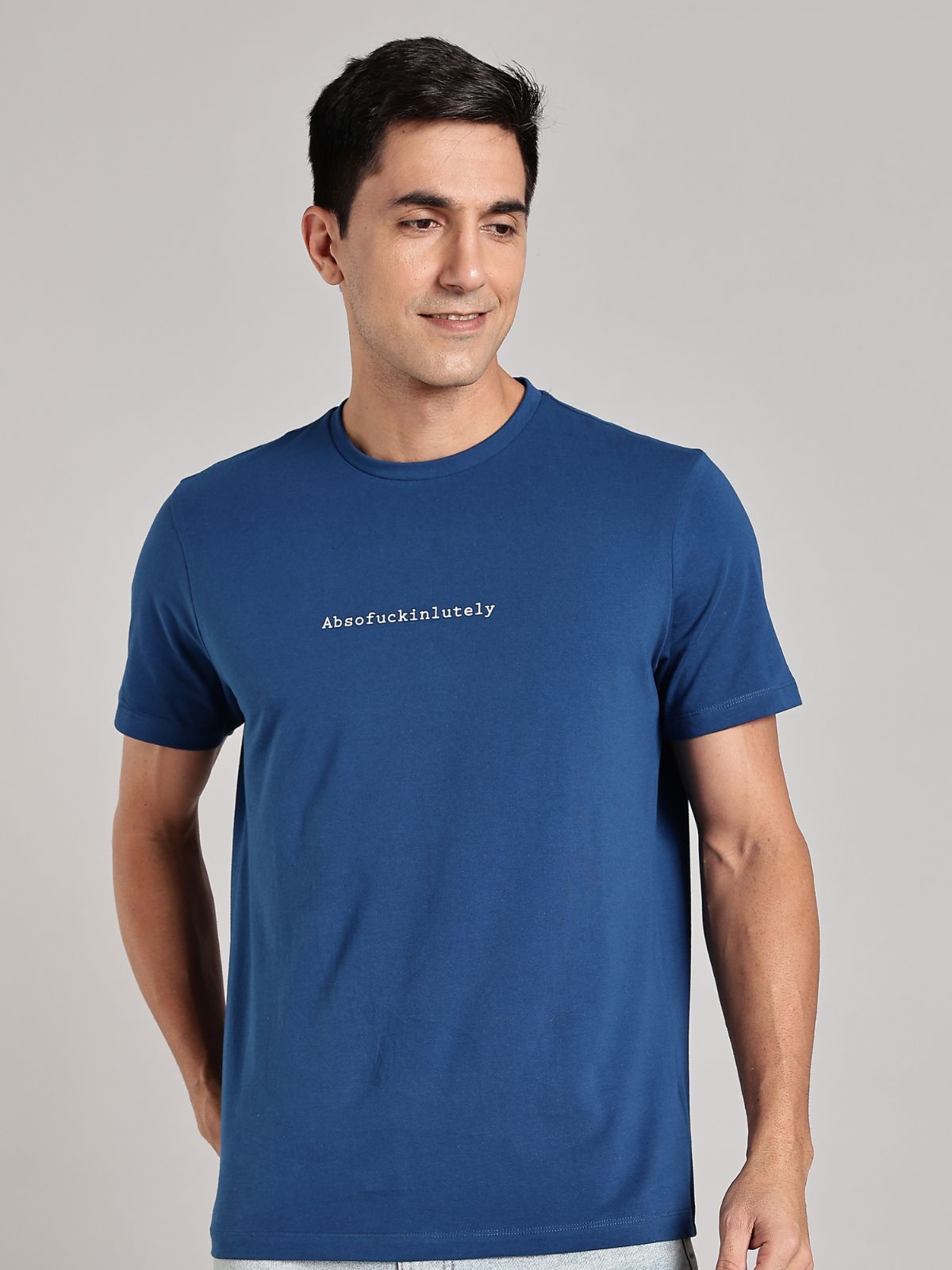Solid Men's Premium Muscle Fit Cotton Crew T-shirt Absofuckinlutely Airforce Blue