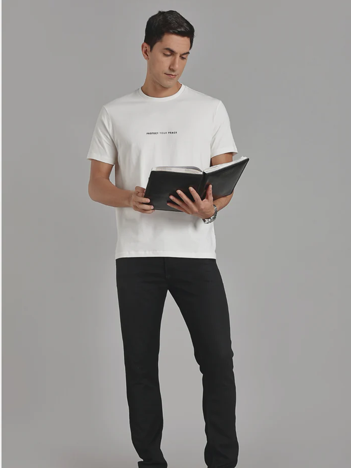 Solid Men's Premium Muscle Fit Cotton Crew T-shirt Protect your peace Chalk White