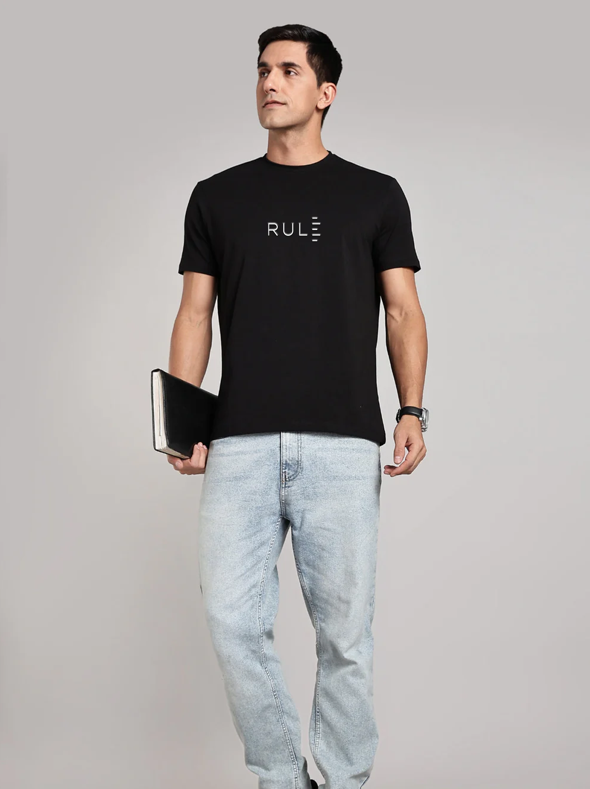 Solid Men's Soft Premium 100% Cotton Crew T-Shirt Rule Brave Black