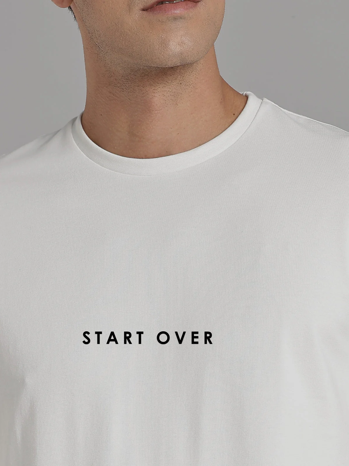 Solid Men's Premium Muscle Fit Cotton Crew T-shirt Start Over Chalk White