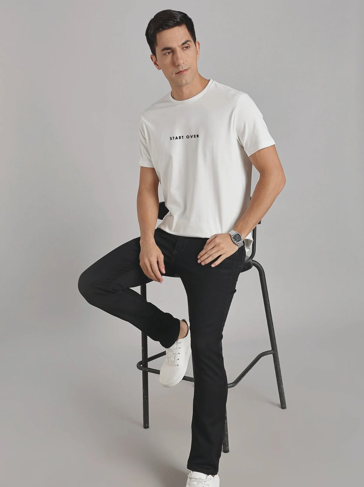 Solid Men's Premium Muscle Fit Cotton Crew T-shirt Start Over Chalk White