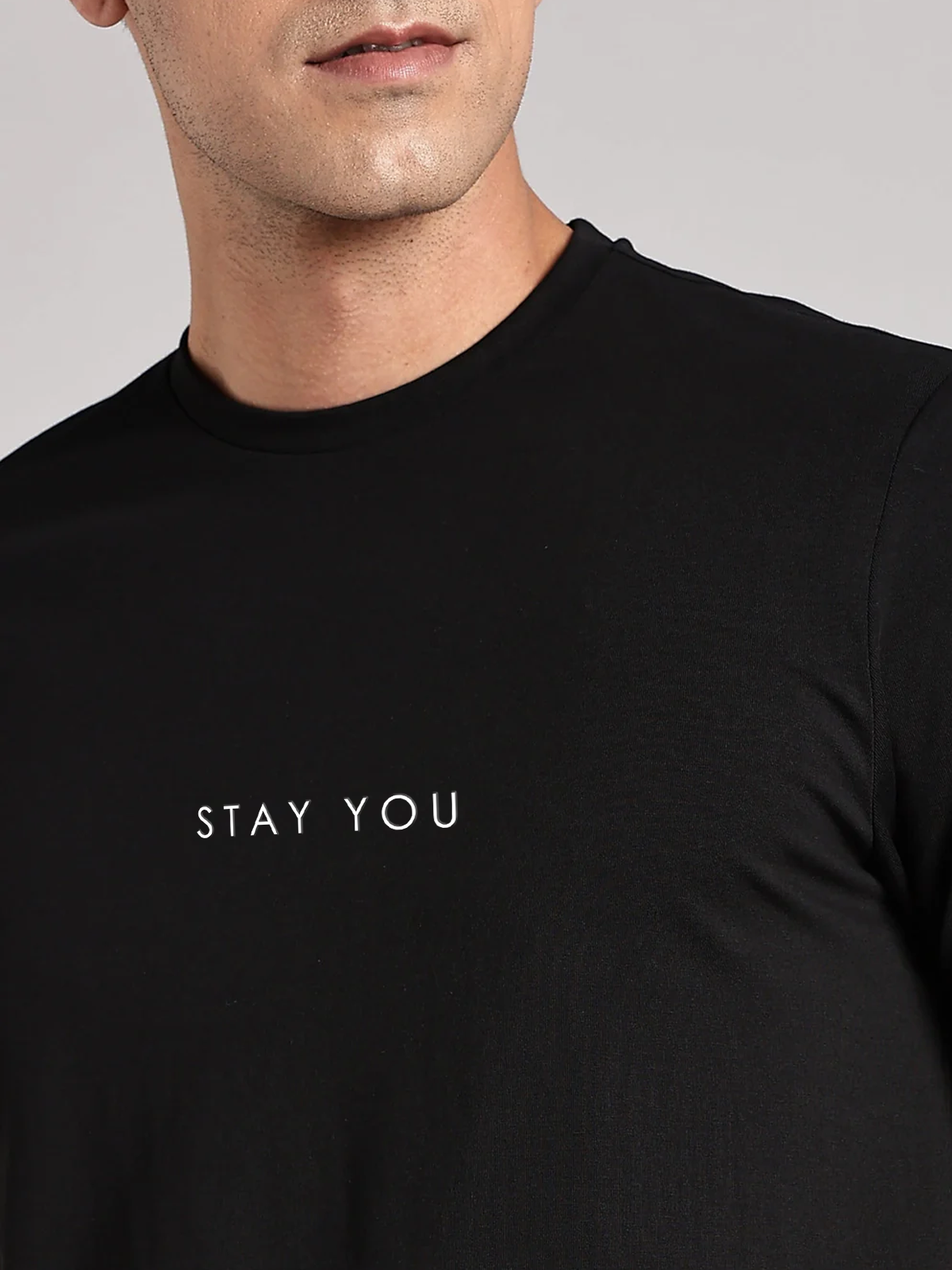 Solid Men's Premium Muscle Fit Cotton Crew T-Shirt Stay You Brave Black