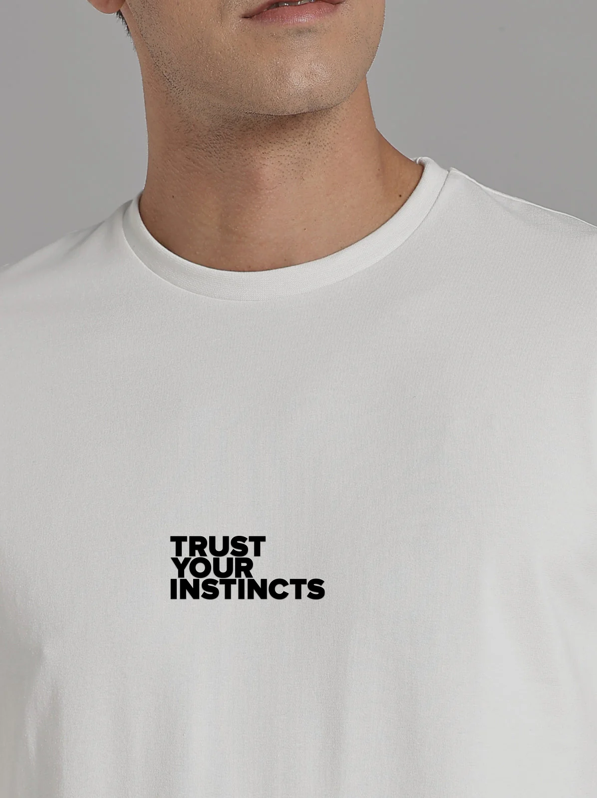 Solid Men's Premium Muscle Fit Cotton Crew T-shirt Trust Your Instincts Chalk White