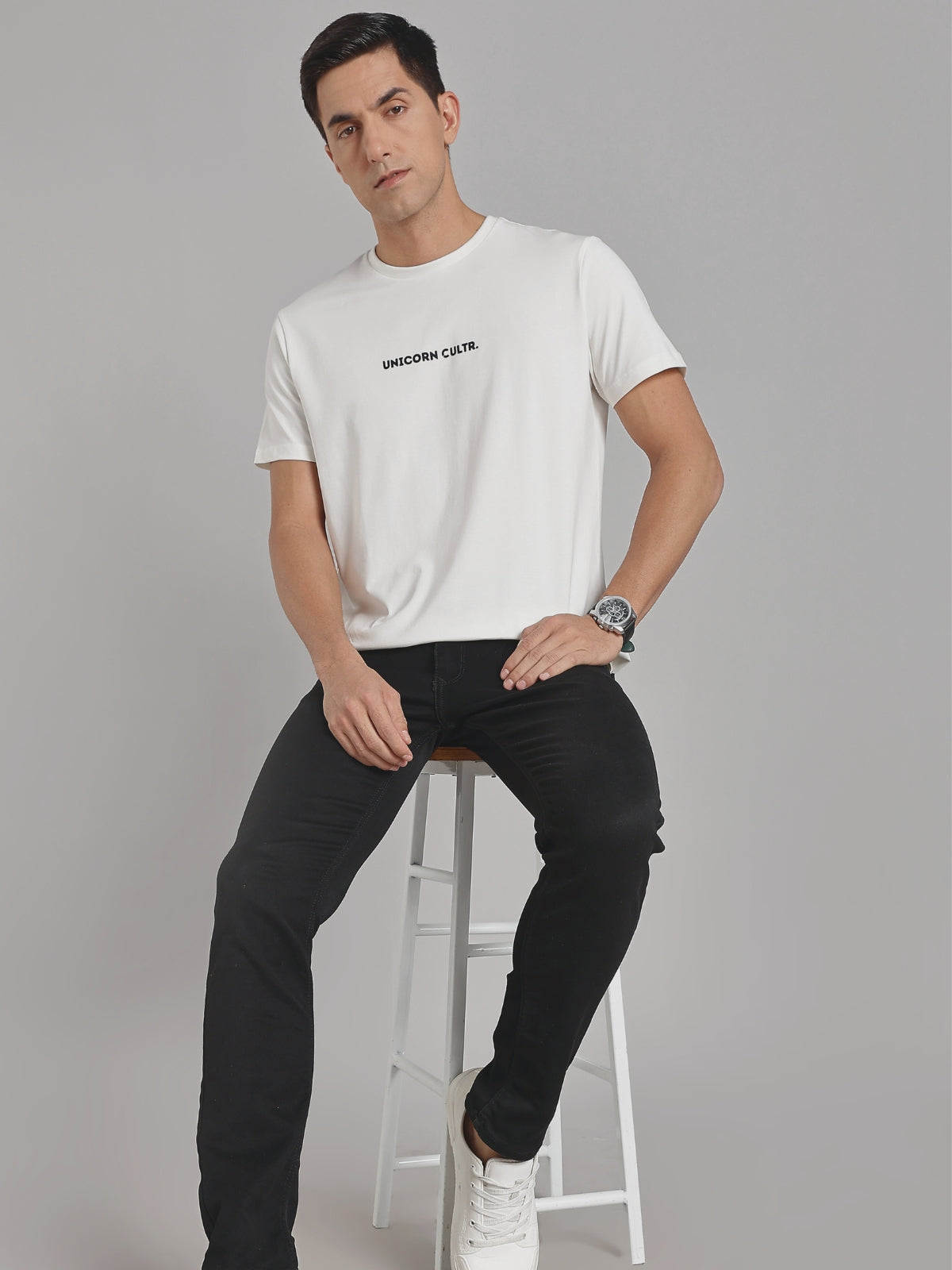 Black UC Signature Men's Premium Muscle Fit Cotton Crew T-Shirt Snow White
