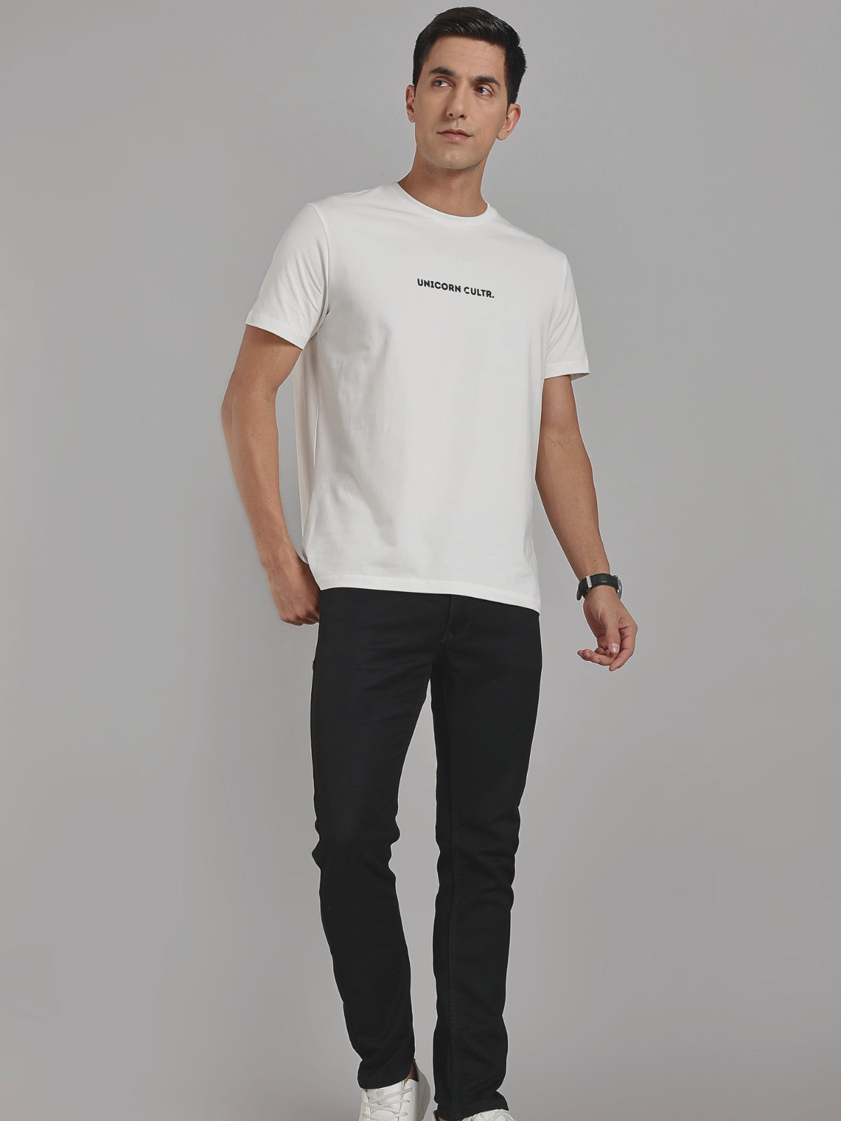 Black UC Signature Men's Premium Muscle Fit Cotton Crew T-Shirt Snow White