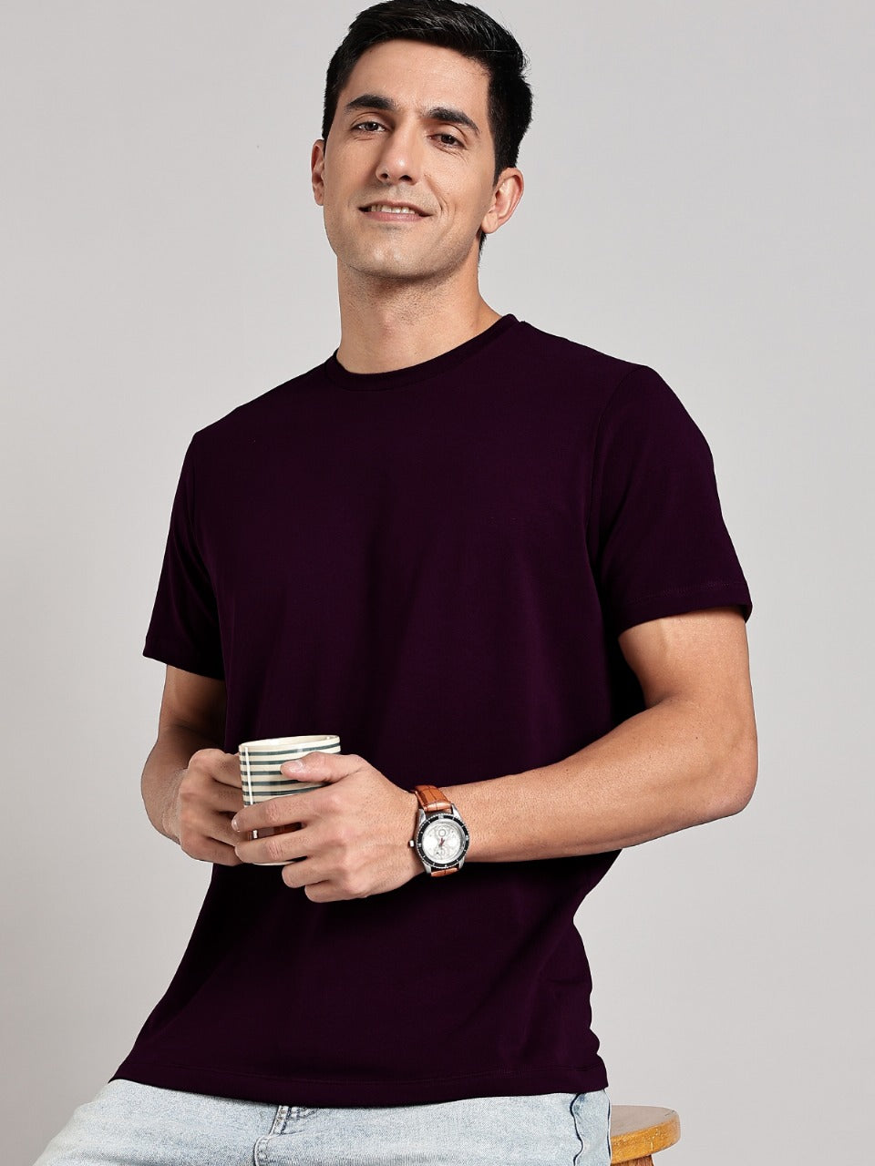 Solid Men's Premium Muscle Fit Cotton Crew T-Shirt Make A Difference Workday Wine