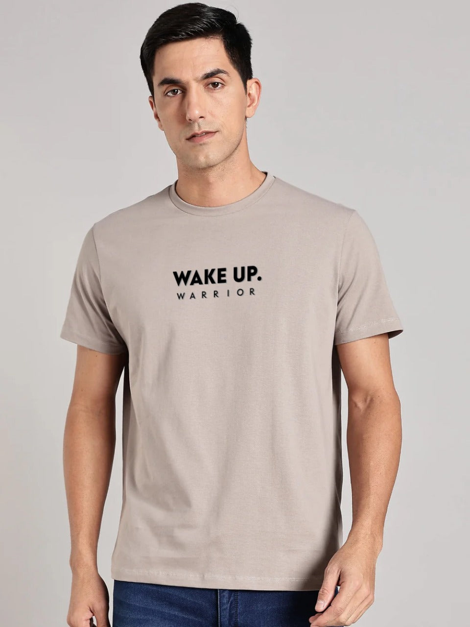 Solid Men's Premium Muscle Fit Cotton Crew T-shirt Wake Up Warrior Atomic Aluminium