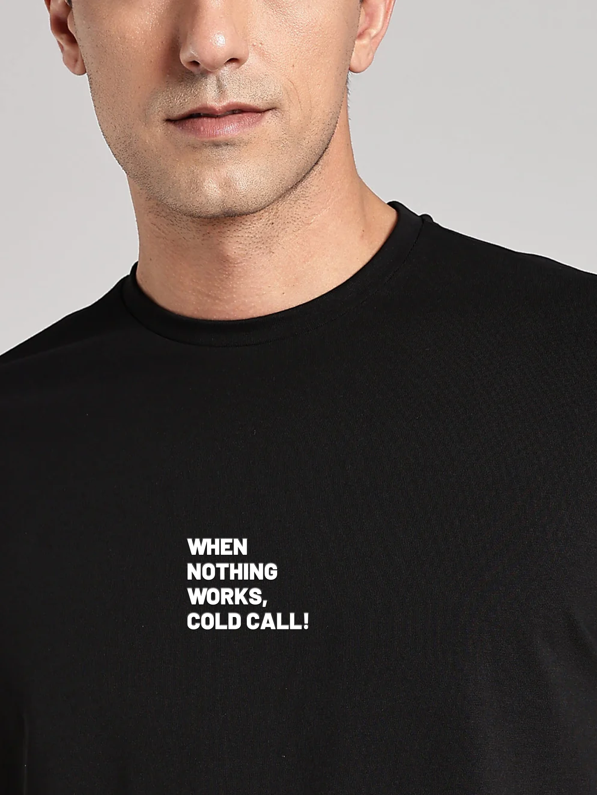 Solid Men's Soft Premium 100% Cotton Crew T-Shirt When Nothing Works Coldcall Brave Black