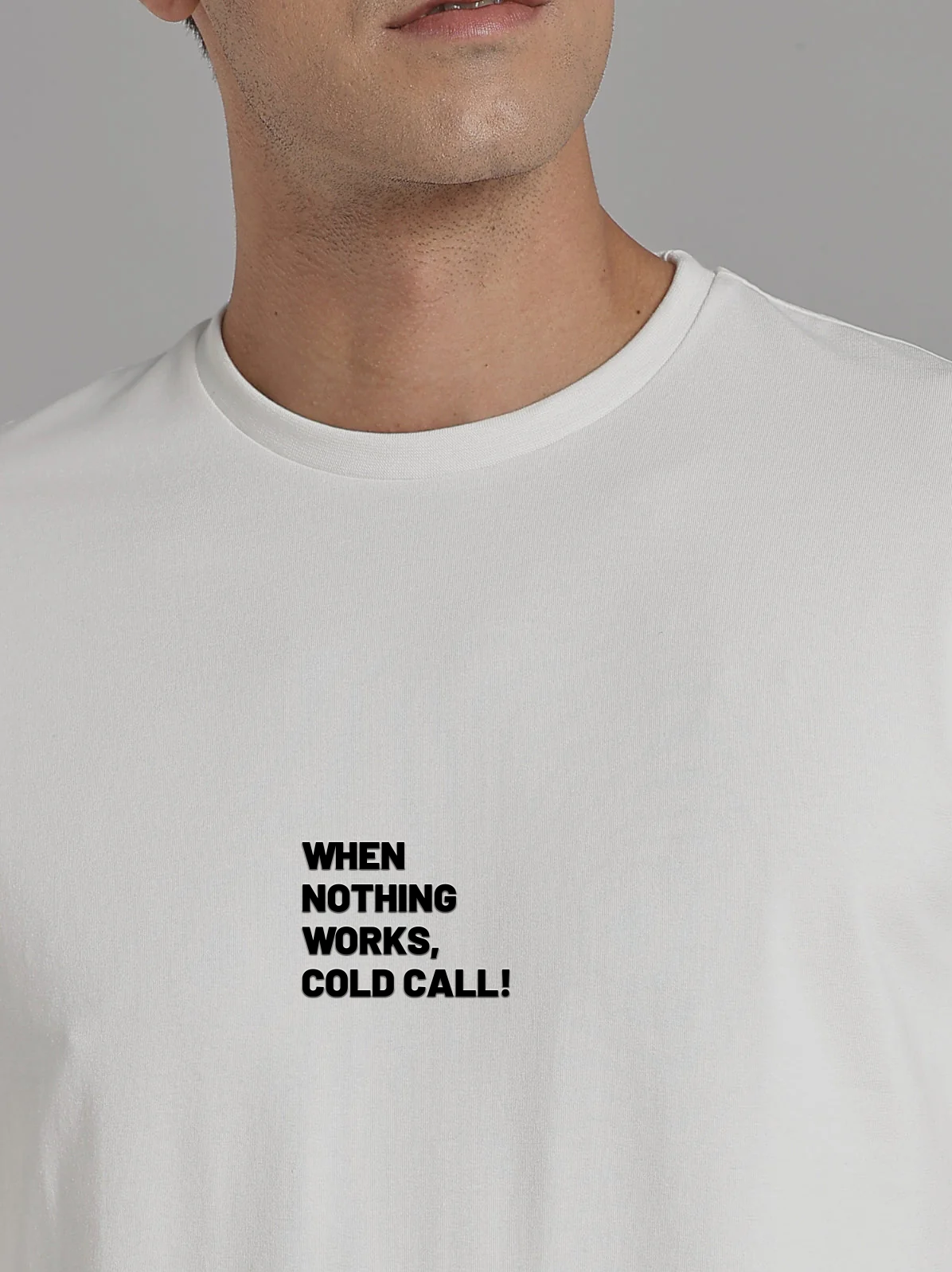 Solid Men's Soft Premium 100% Cotton Crew T-Shirt When Nothing Works Coldcall Whiteboard White