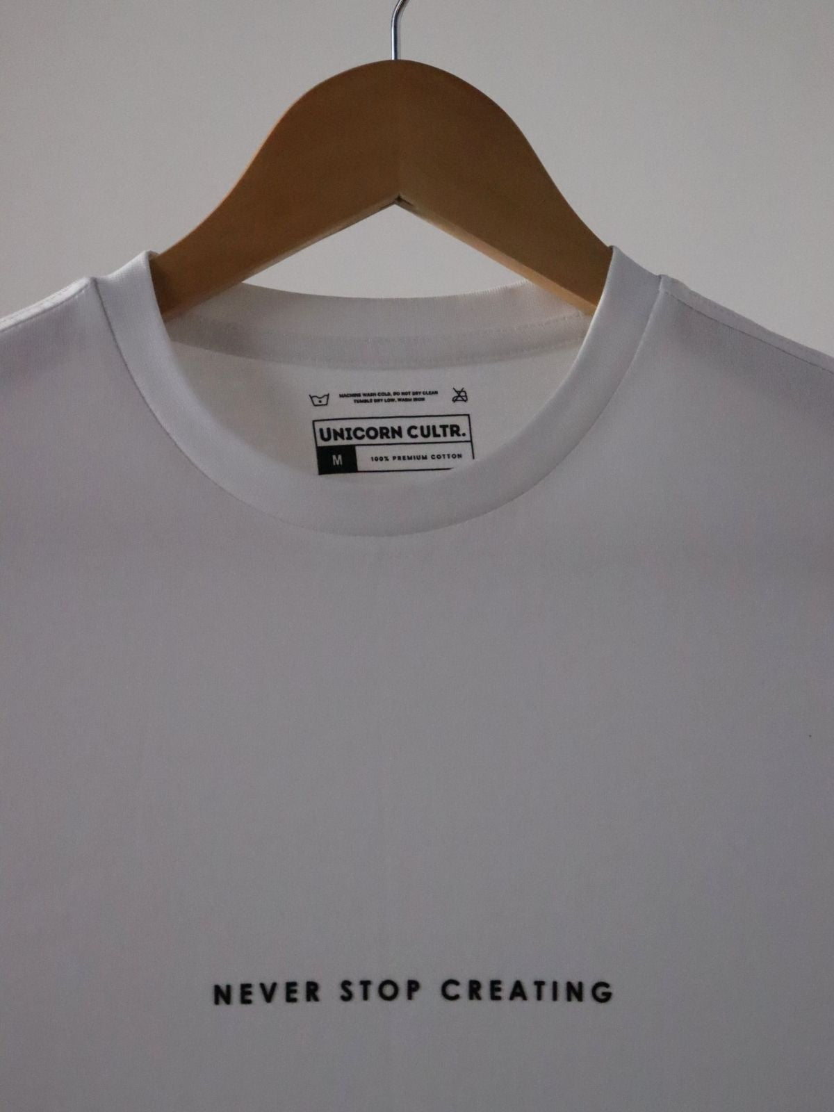 Solid Men's Premium Muscle Fit Cotton Crew T-Shirt Never Stop Creating Chalk White