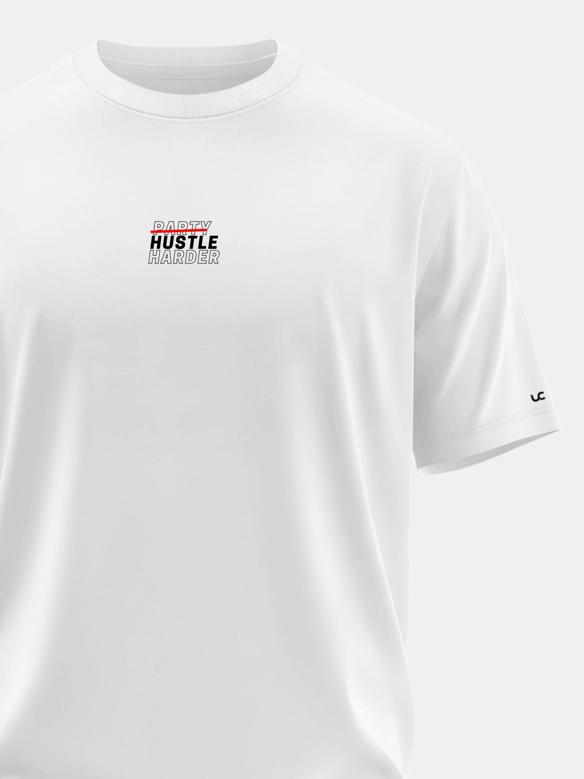 Solid Men's Soft Premium 100% Cotton Crew T-Shirt Party Hustle Harder Whiteboard White