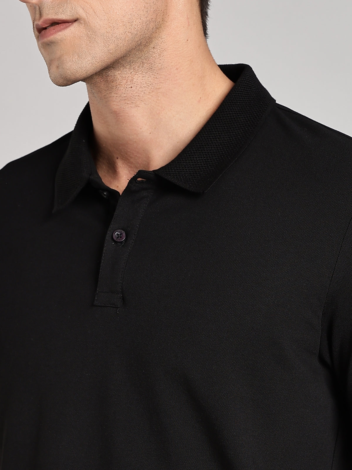Solid Men's Premium Muscle Fit Cotton Polo T-shirt Black Print on Bold Black