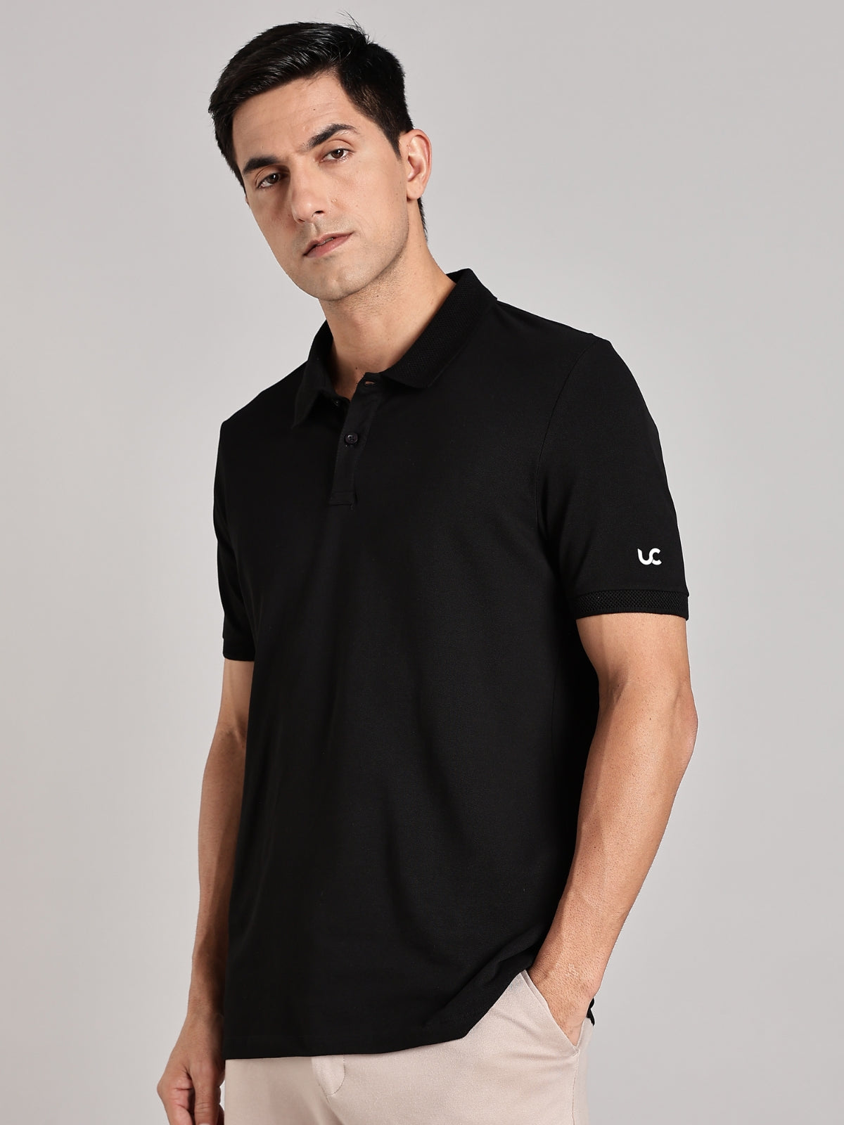 Solid Men's Premium Muscle Fit Cotton Polo T-shirt Bold Black