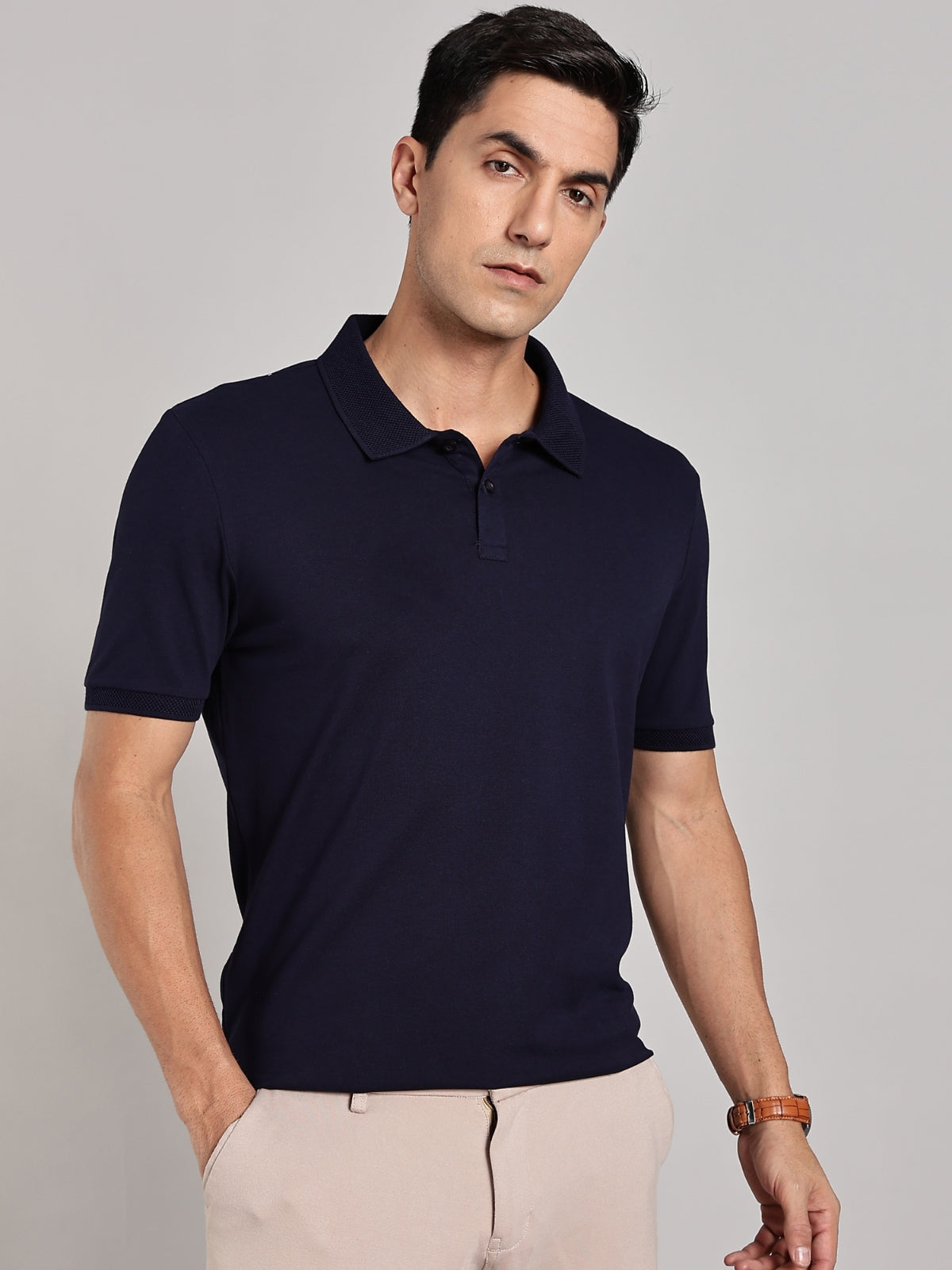 Solid Men's Premium Muscle Fit Cotton Polo T-shirt Novel Navy