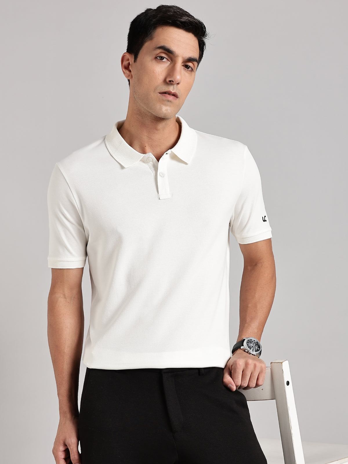 Solid Men's Premium Muscle Fit Cotton Polo T-shirt Offbeat White