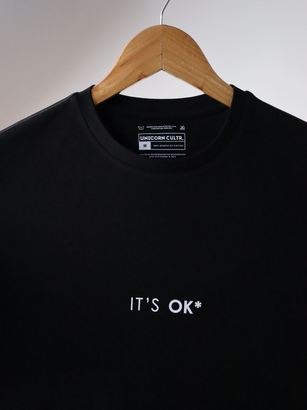Solid Men's Premium Muscle Fit Cotton Crew T-shirt It's Ok Brave Black