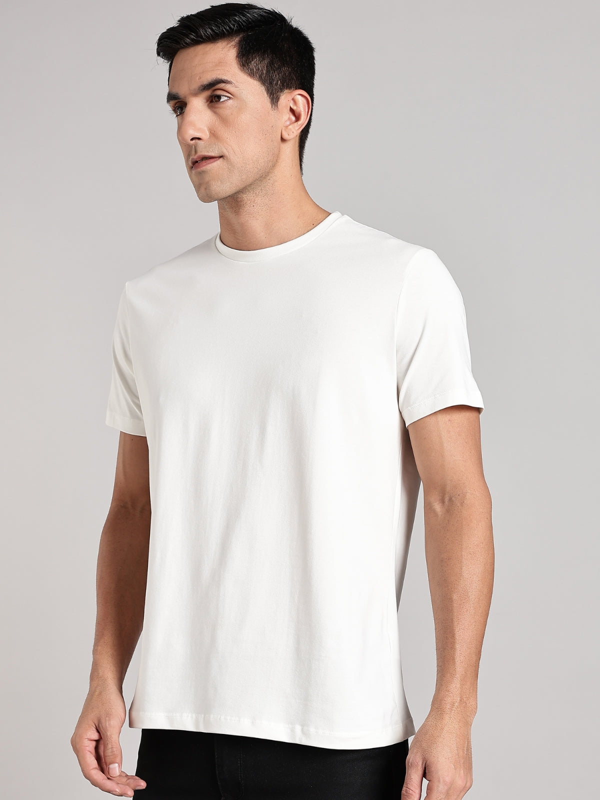 Solid Men's Premium Muscle Fit Cotton Crew T-Shirt Chalk White
