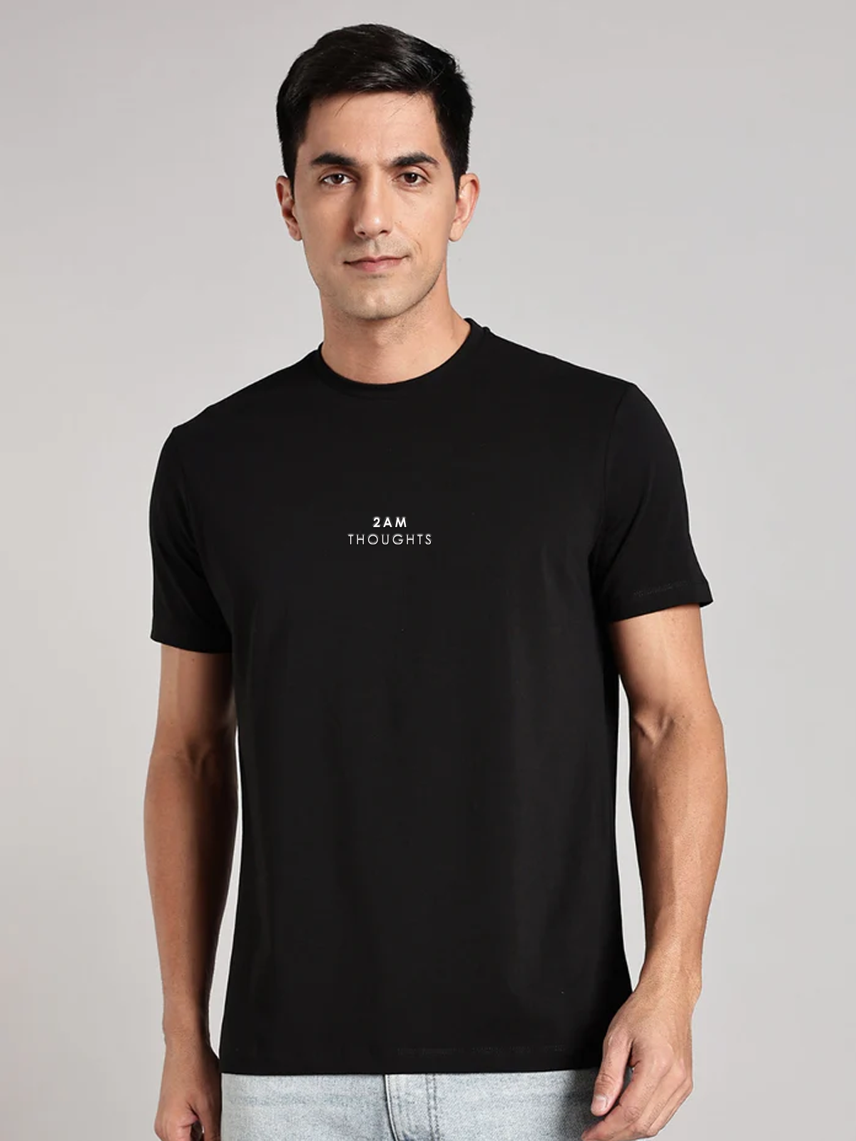 Solid Men's Premium Muscle Fit Cotton Crew T-shirt 2AM Thoughts Brave Black