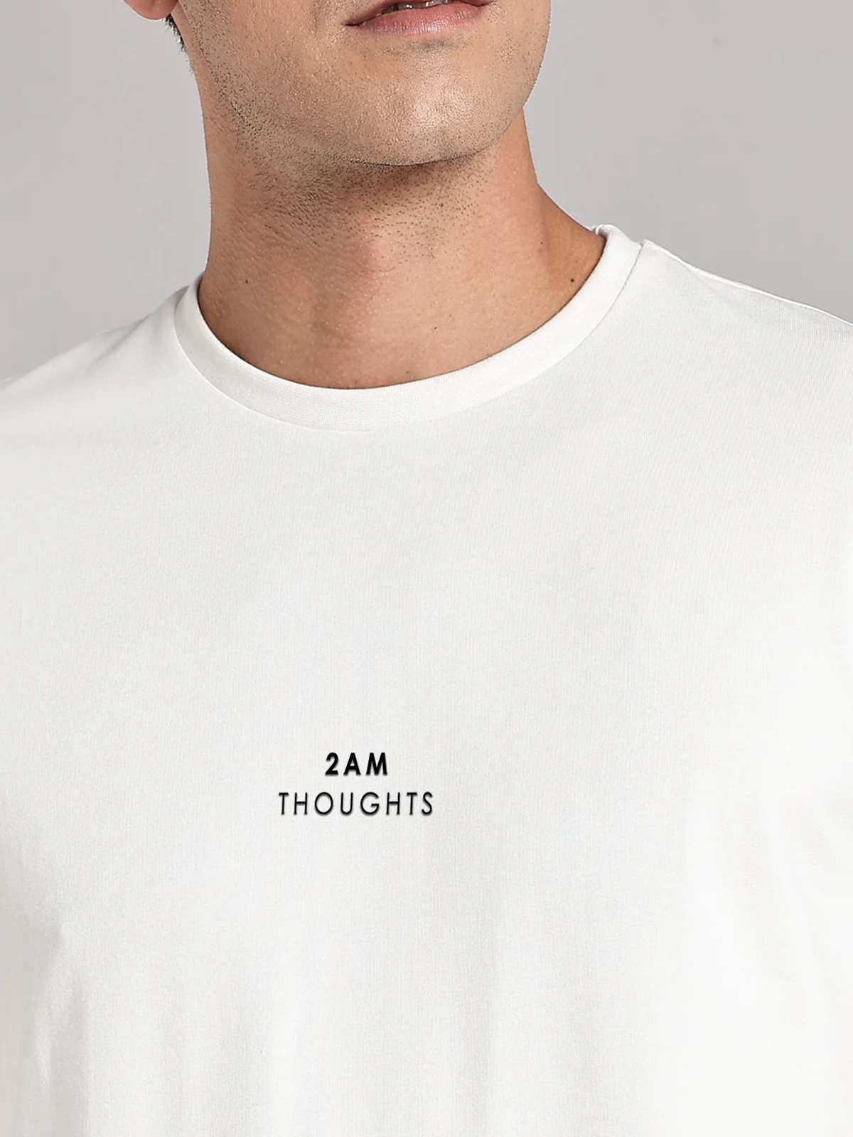 Solid Men's Premium Muscle Fit Cotton Crew T-shirt 2AM Thoughts Chalk White