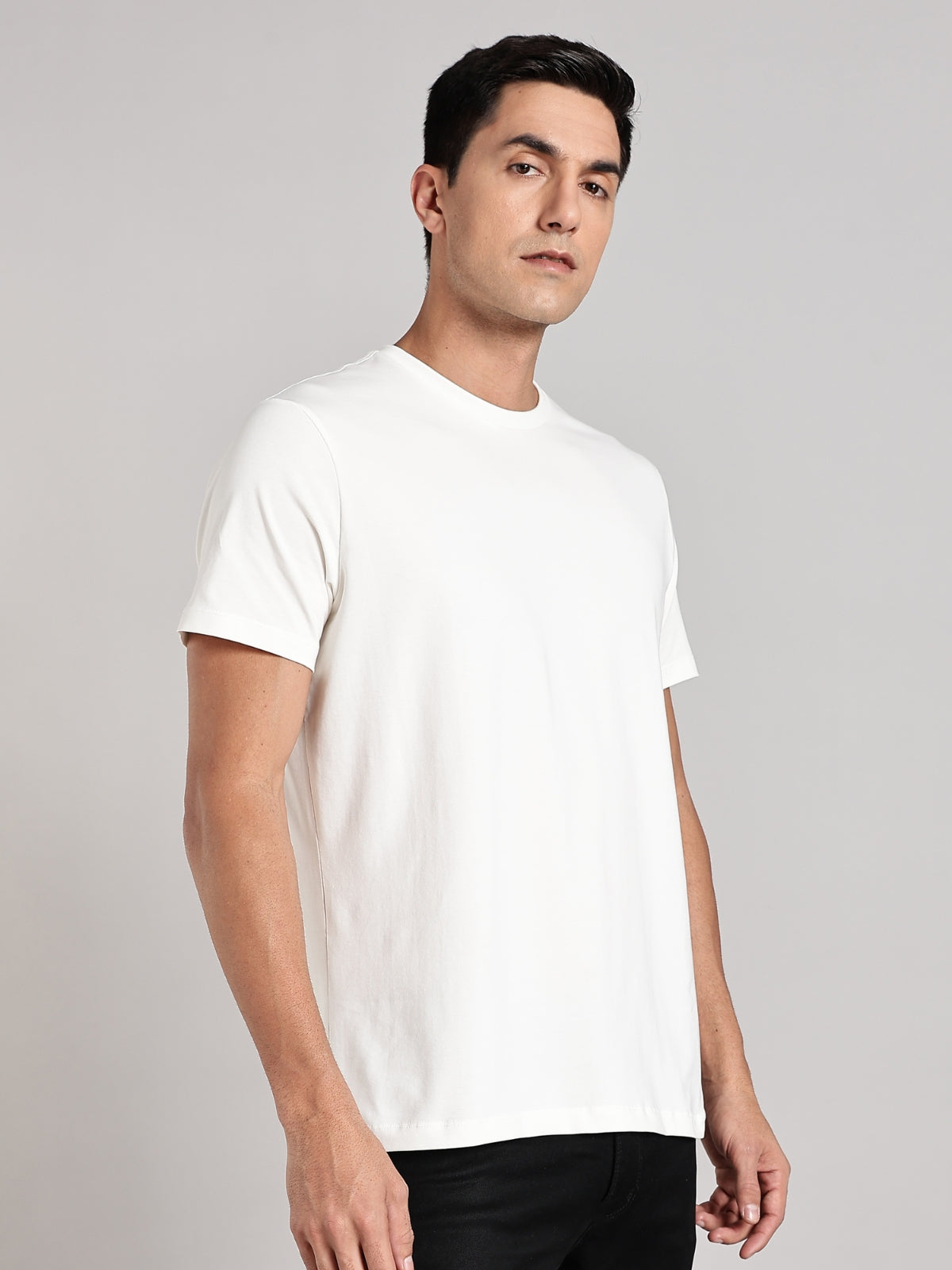 Solid Men's Premium Muscle Fit Cotton Crew T-Shirt Minimal Chalk White