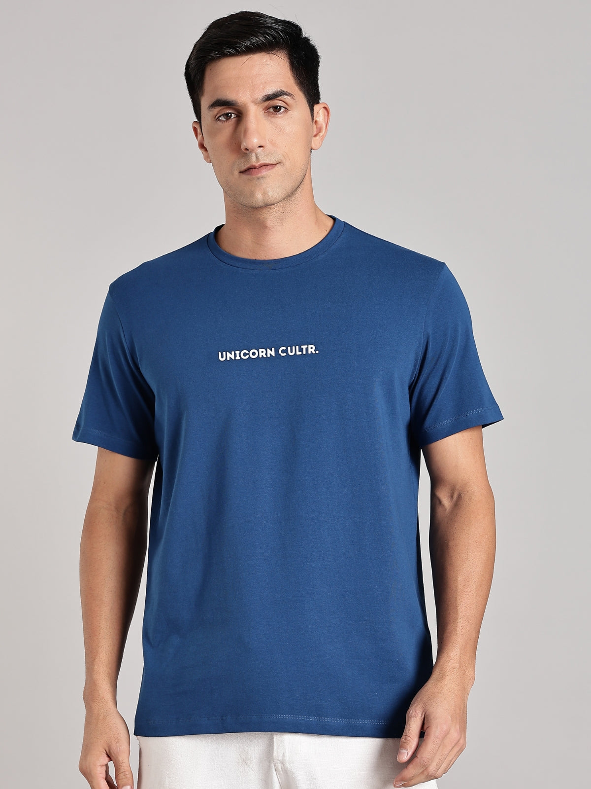 White UC Men's Premium Muscle Fit Cotton Crew T-shirt Airforce Blue