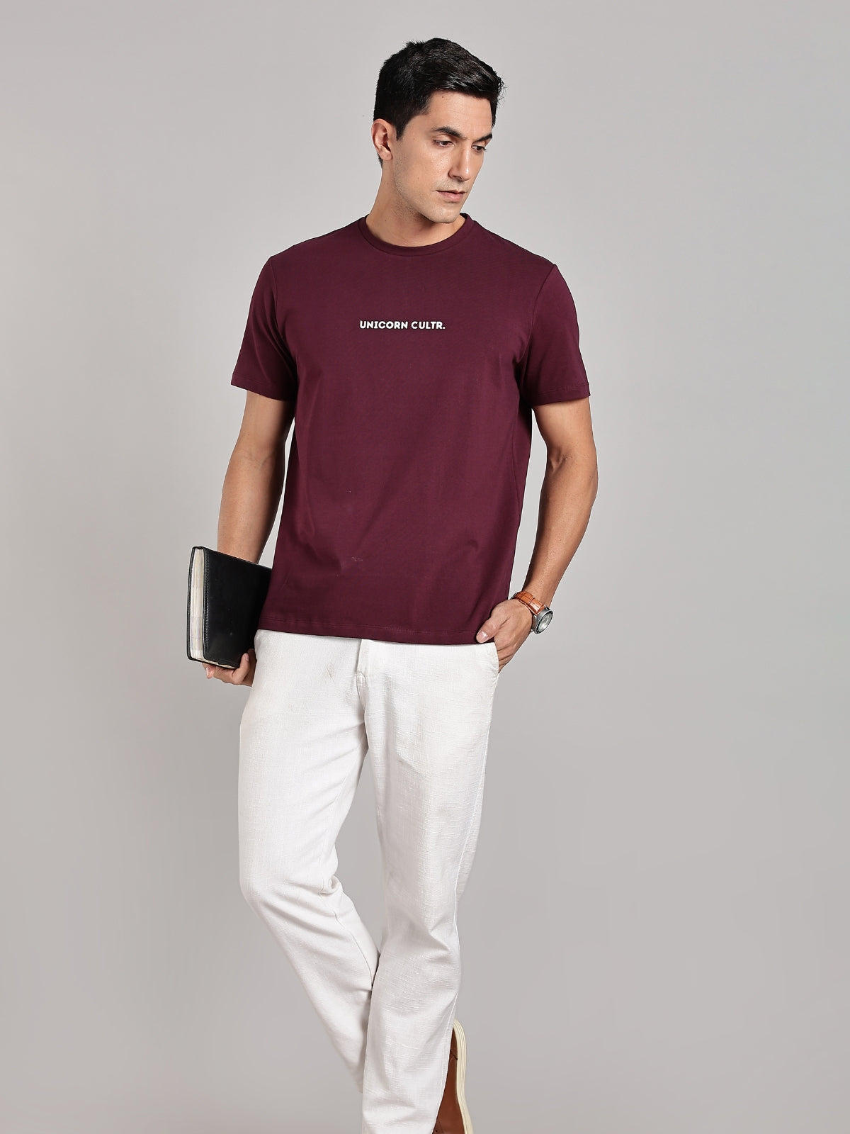 White UC Signature Men's Premium Muscle Fit Cotton Crew T-shirt Workday Wine