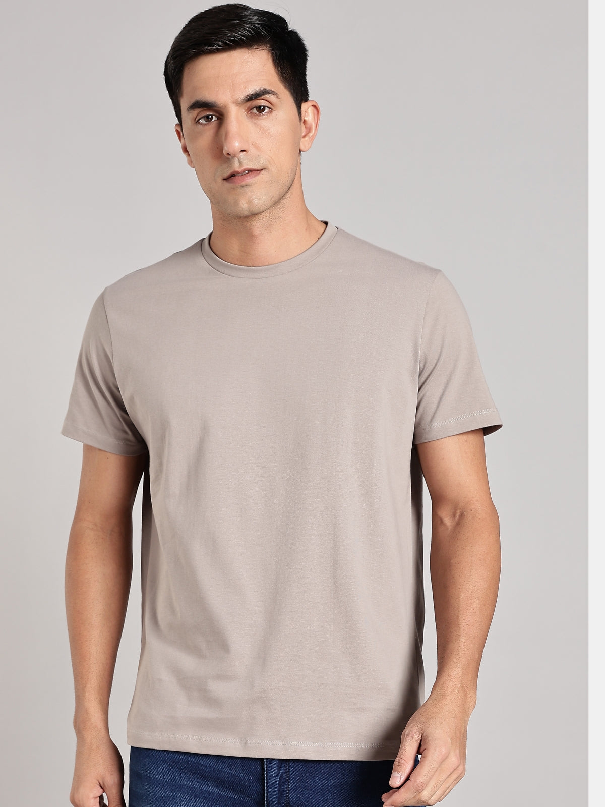 Solid Men's Premium Muscle Fit Cotton Crew T-Shirt Minimal  Atomic Aluminium
