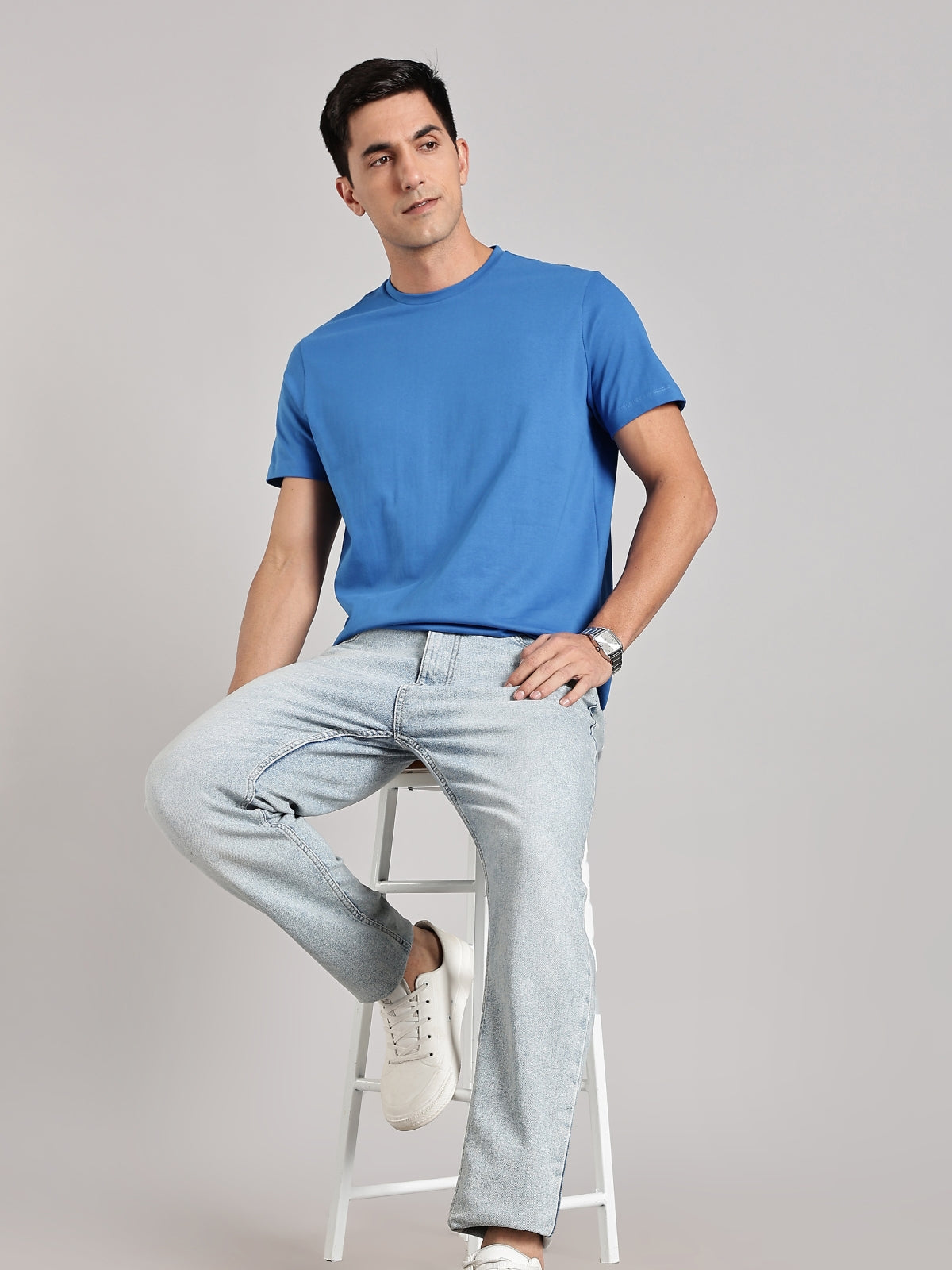 Solid Men's Soft Premium 100% Cotton Crew T-Shirt Mind Matter Ready Royal Blue