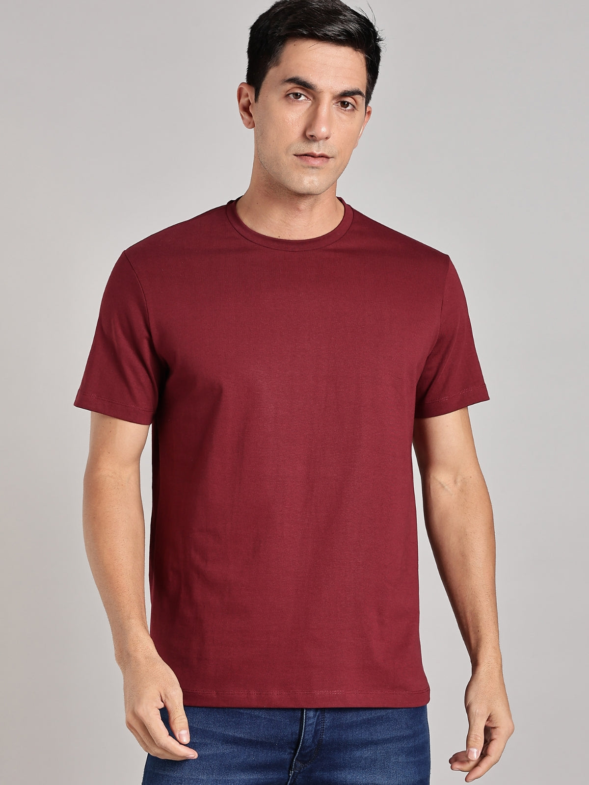 Solid Men's Soft Premium 100% Cotton Crew T-Shirt Mission Maroon