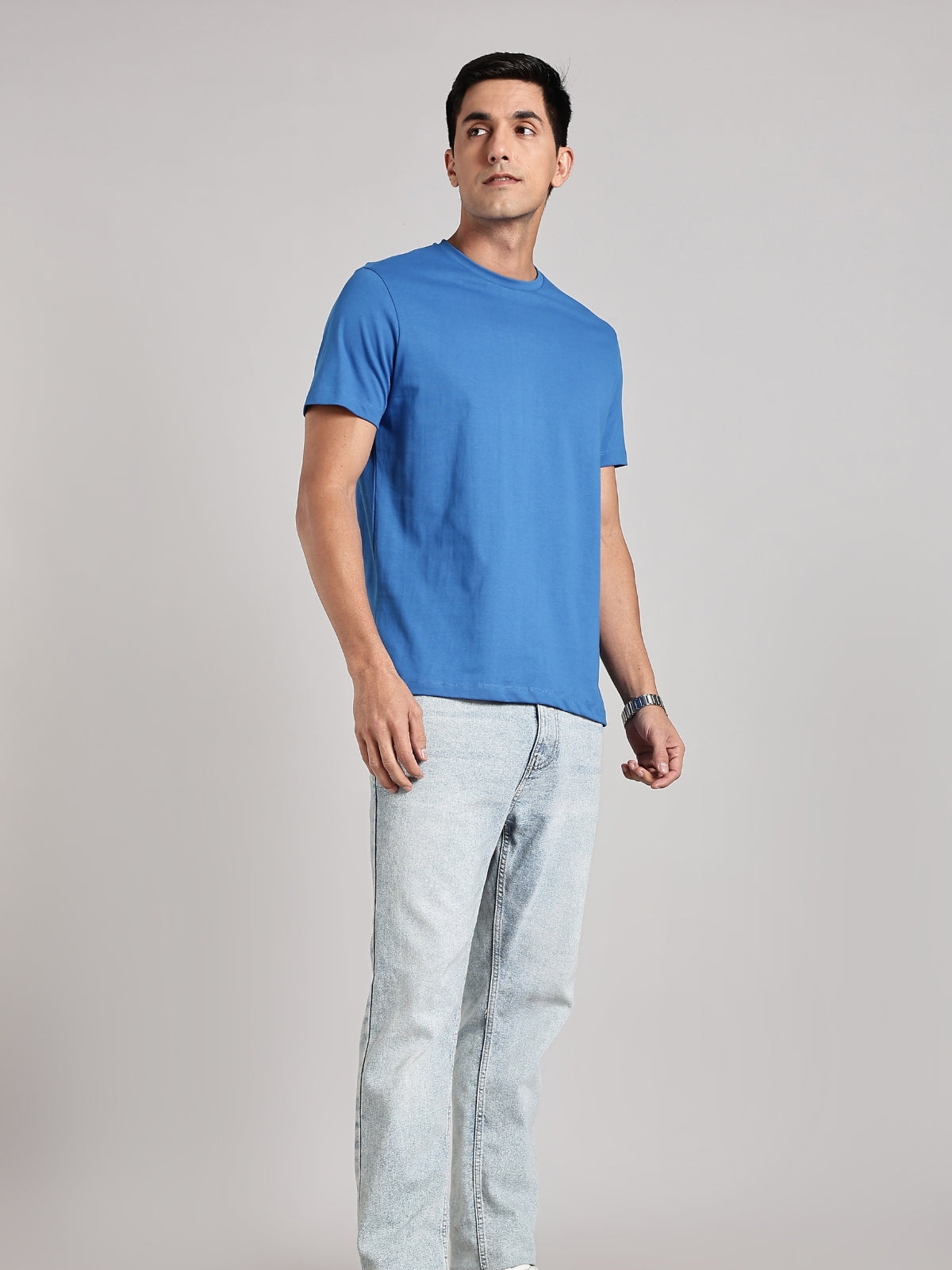 Solid Men's Soft Premium 100% Cotton Crew T-Shirt Mind Matter Ready Royal Blue