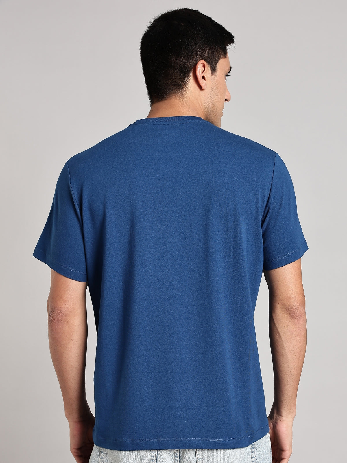Solid Men's Premium Muscle Fit Cotton Crew T-shirt Lines Limited Edition Airforce Blue