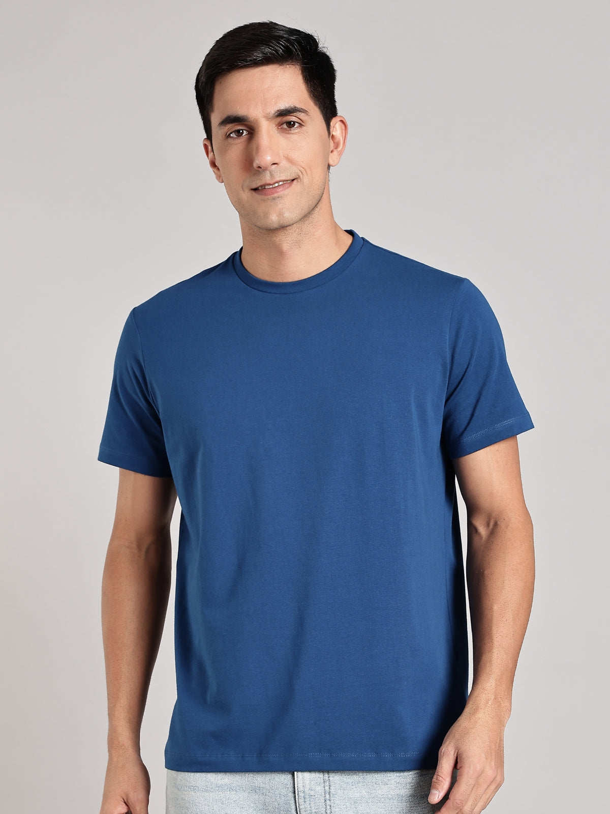 Solid Men's Premium Muscle Fit Cotton Crew T-shirt Lines Limited Edition Airforce Blue