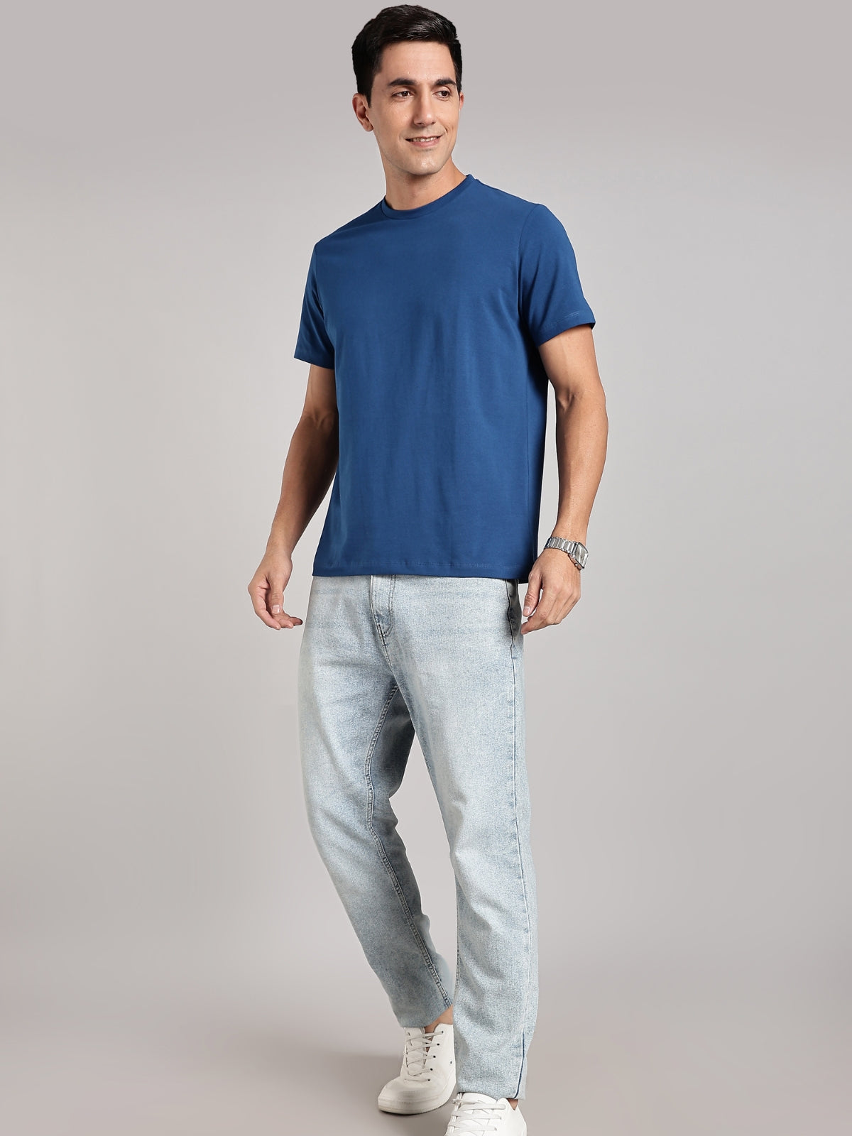 Solid Men's Premium Muscle Fit Cotton Crew T-shirt Real is rare Airforce Blue
