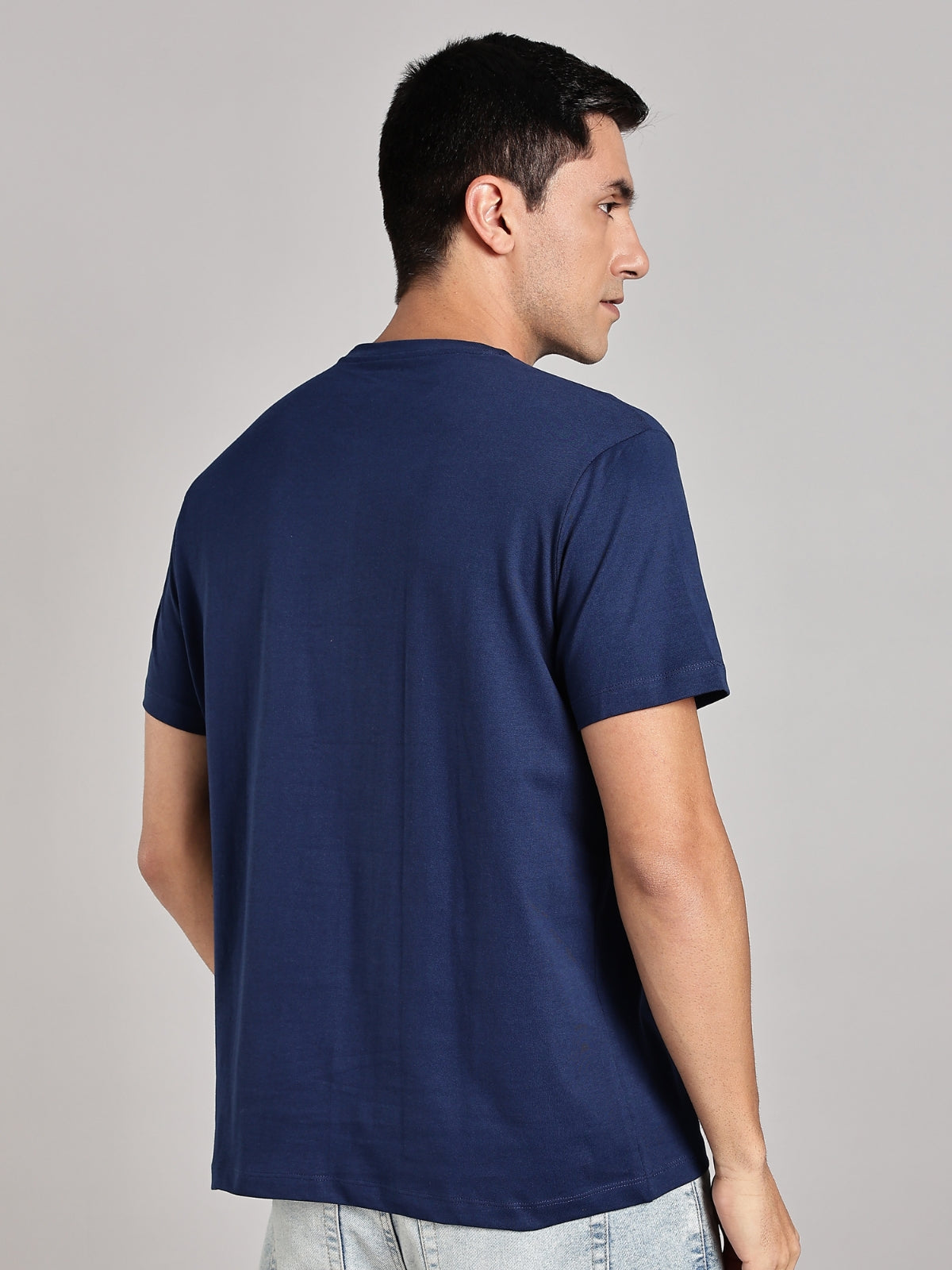 Solid Men's Soft Premium 100% Cotton Crew T-Shirt Party Hustle Harder Novel Navy