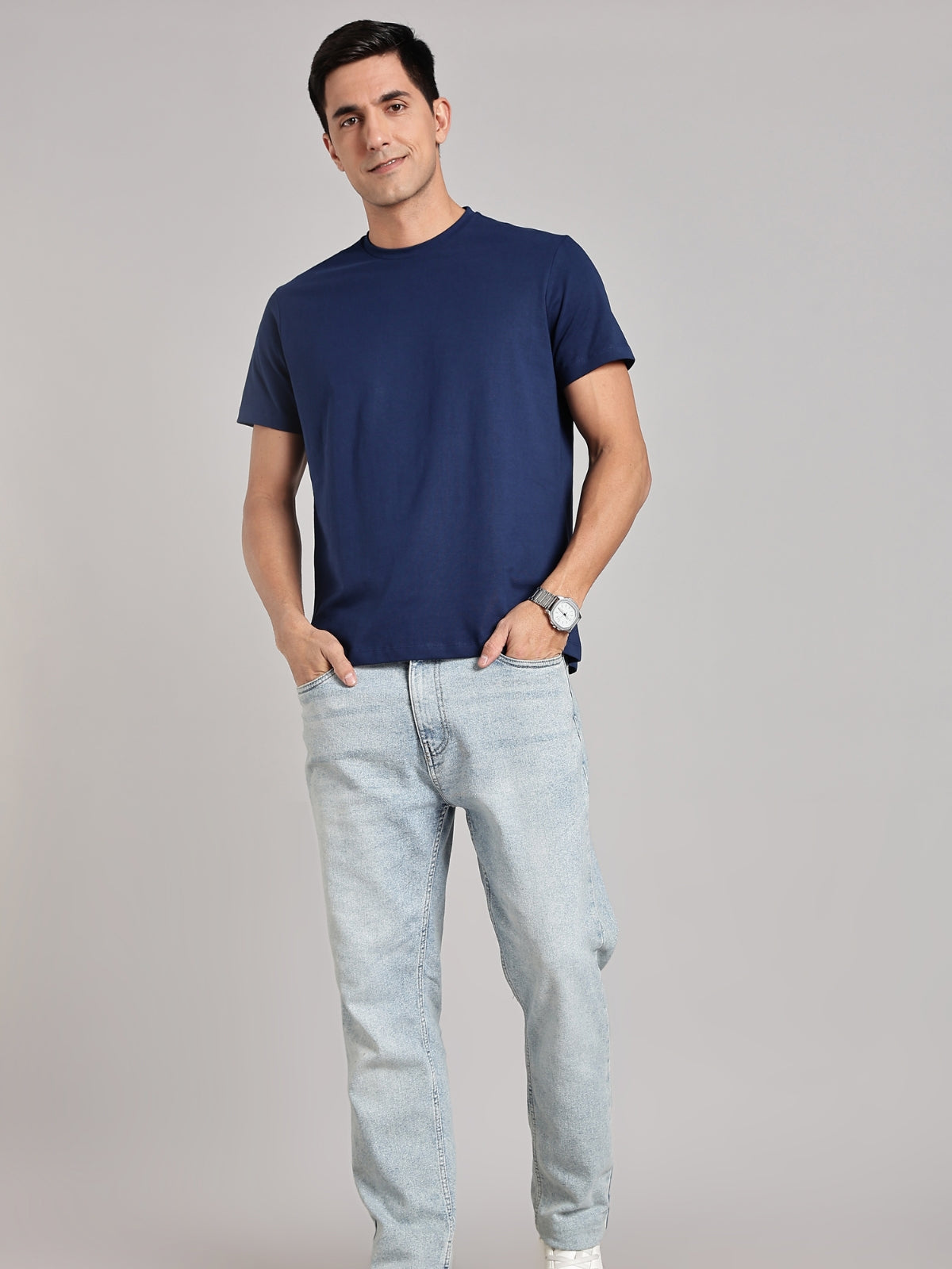 Solid Men's Premium Muscle Fit Cotton Crew T-shirt Why Novel Navy
