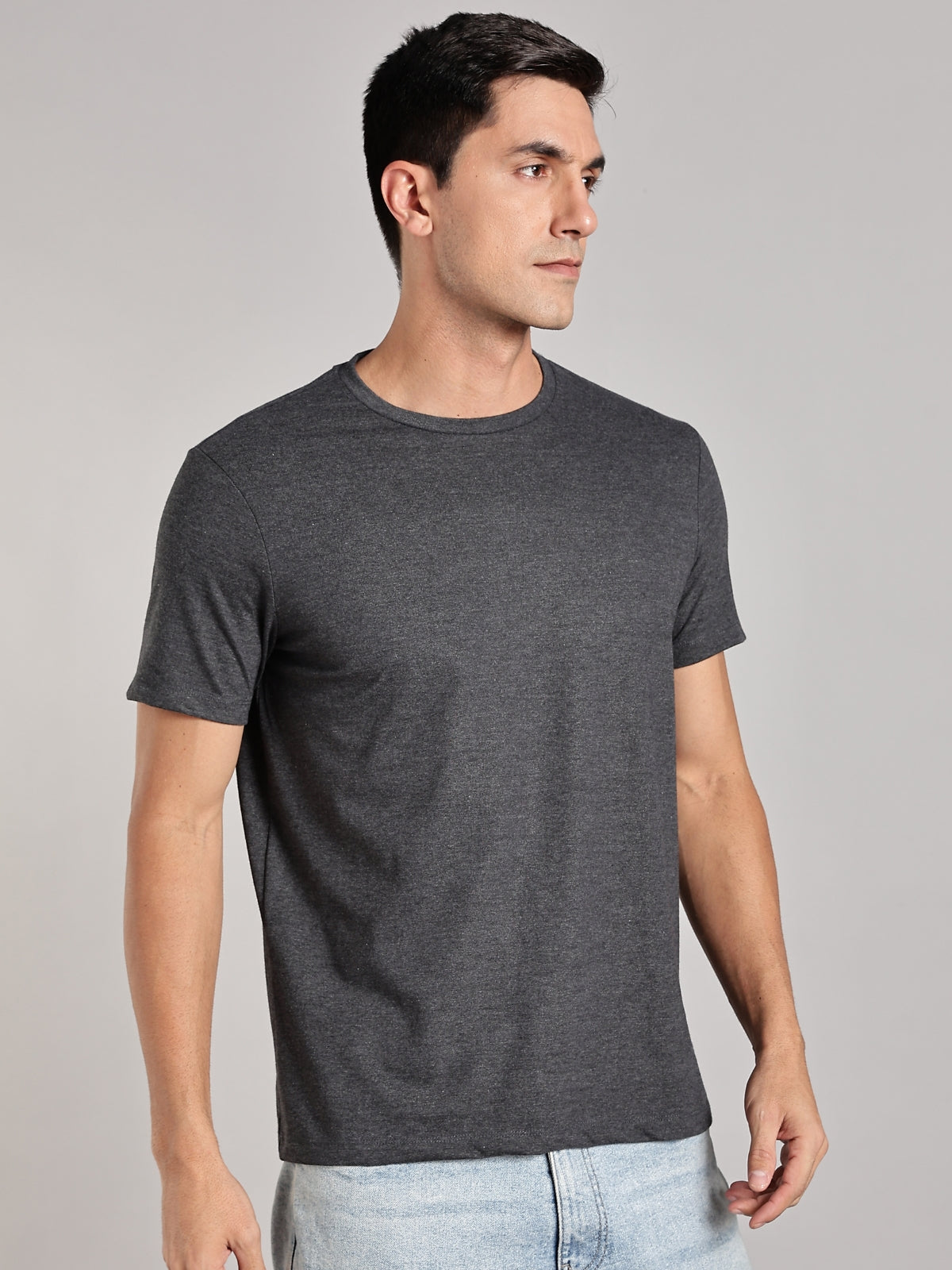 Solid Men's Soft Premium 100% Cotton Crew T-Shirt Greasy Grey
