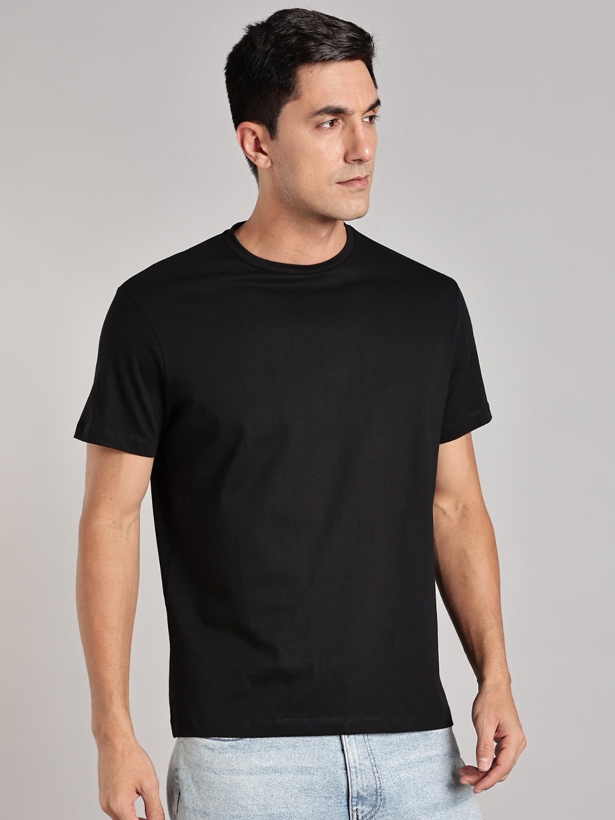 Solid Men's Premium Muscle Fit Cotton Crew T-shirt Real is rare Brave Black