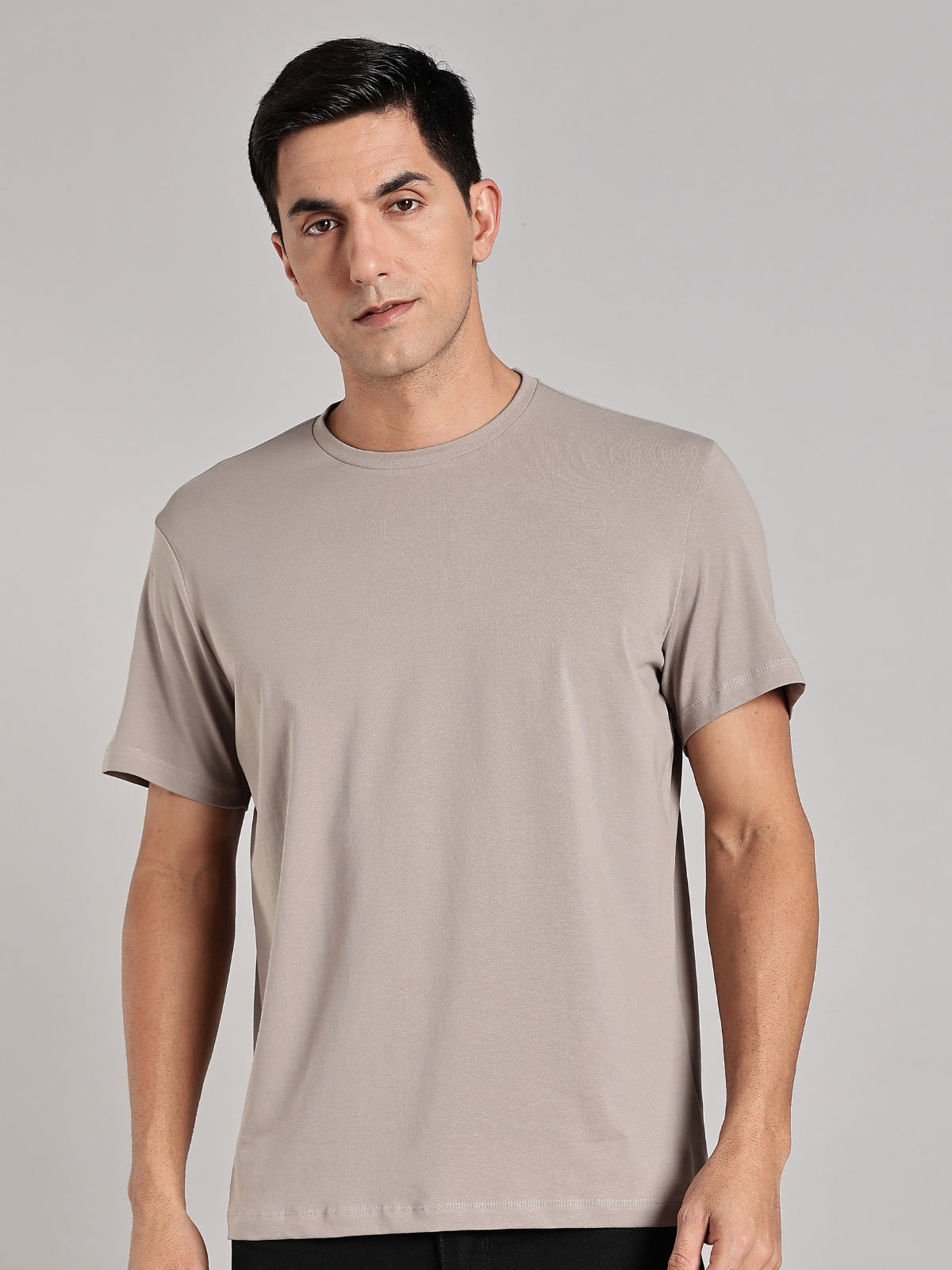 Solid Men's Soft Premium 100% Cotton Crew T-Shirt Smoke Melange