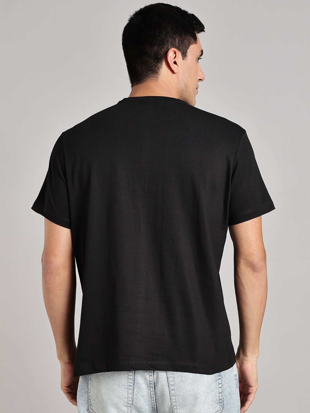 Solid  Men's Premium Muscle Fit Cotton Crew T-shirt Lines Limited Edition Brave Black