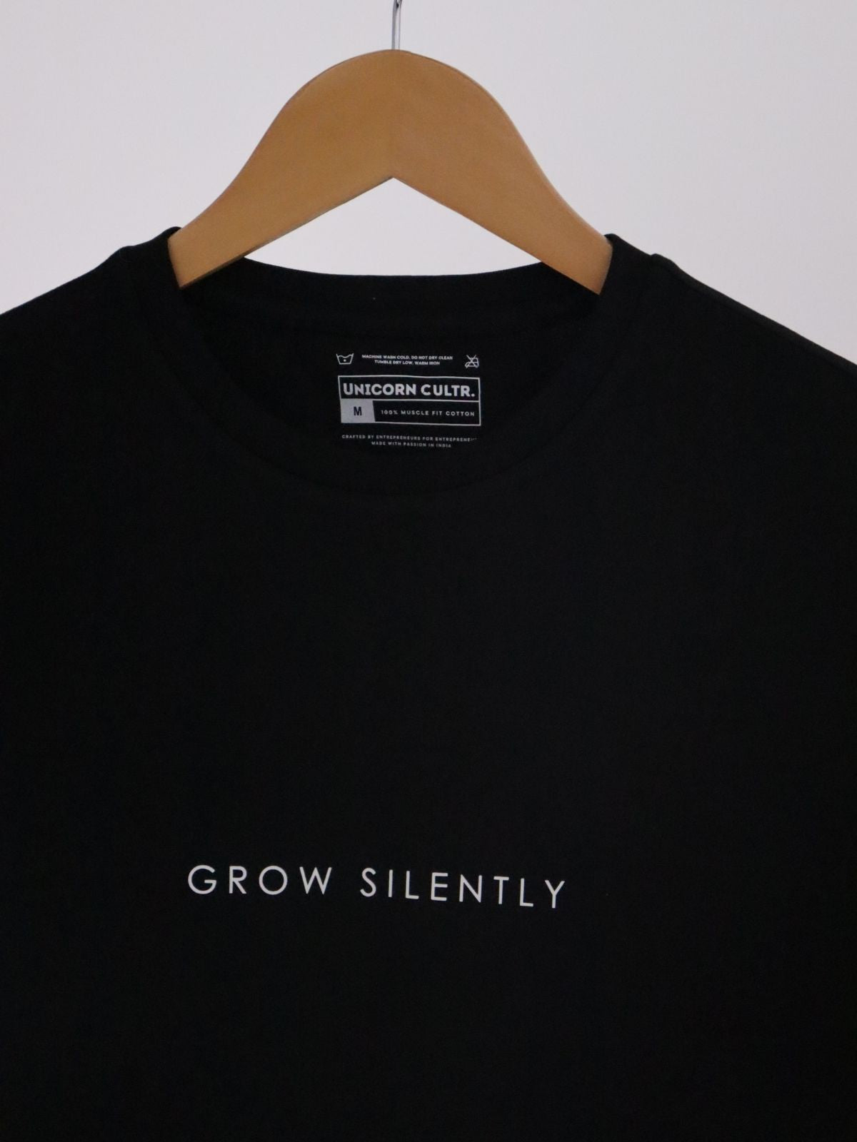 Solid Men's Premium Muscle Fit Cotton Crew T-Shirt Grow Silently Brave Black