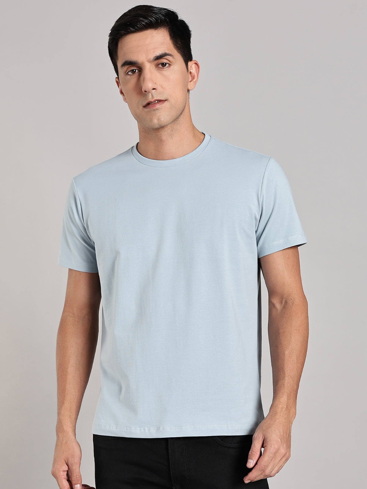 Solid Men's Premium Muscle Fit Cotton Crew T-Shirt Rare Bubble Blue