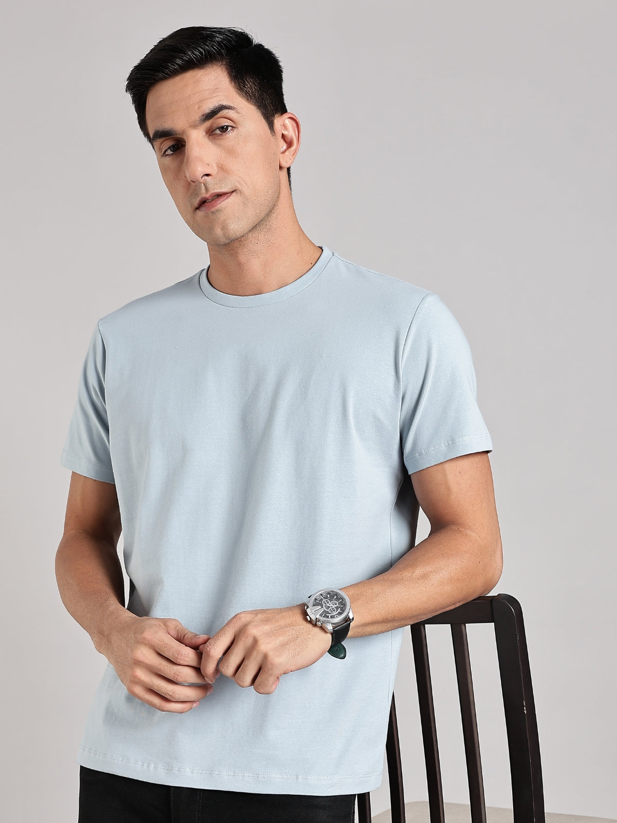 Solid Men's Premium Muscle Fit Cotton Crew T-shirt Real is rare Bubble Blue